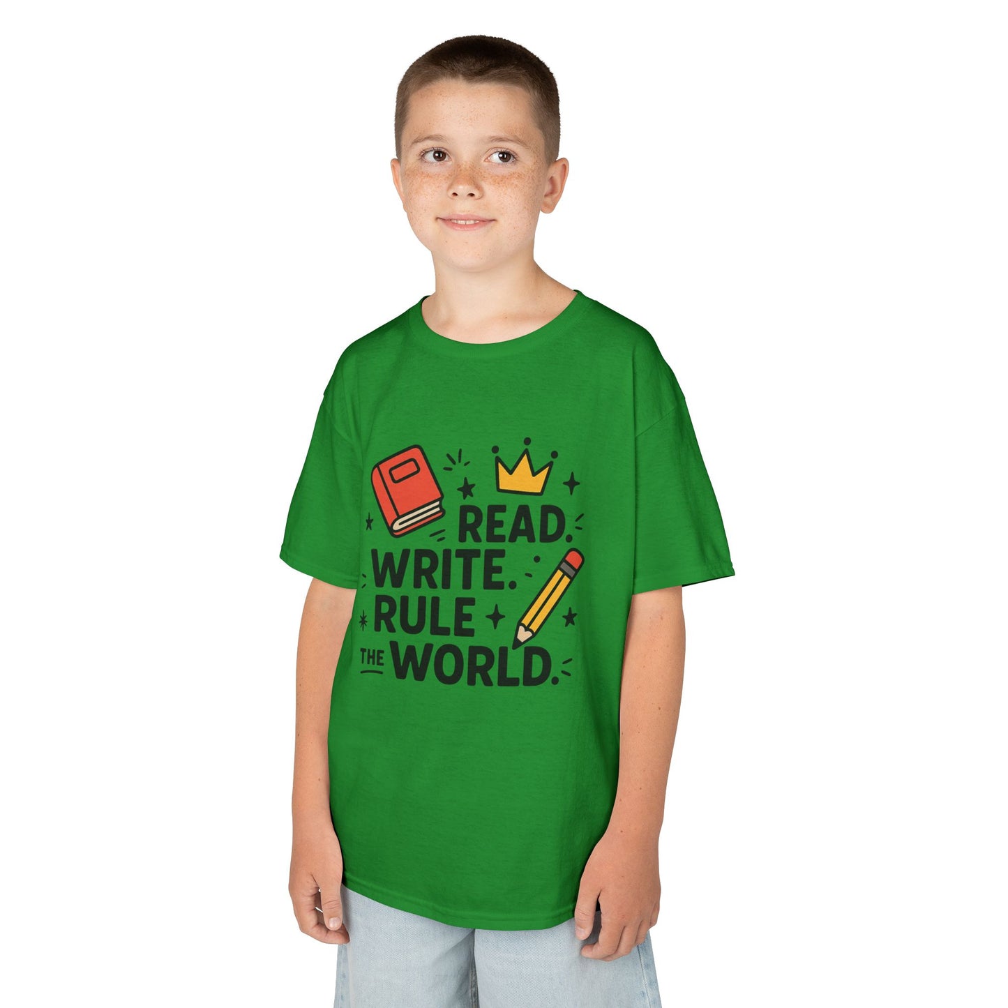 Kids Motivational Tee - Read, Write, Rule the World | Cool Kids T-Shirt, Gift for Young Readers, School Outfit, Literacy Celebration