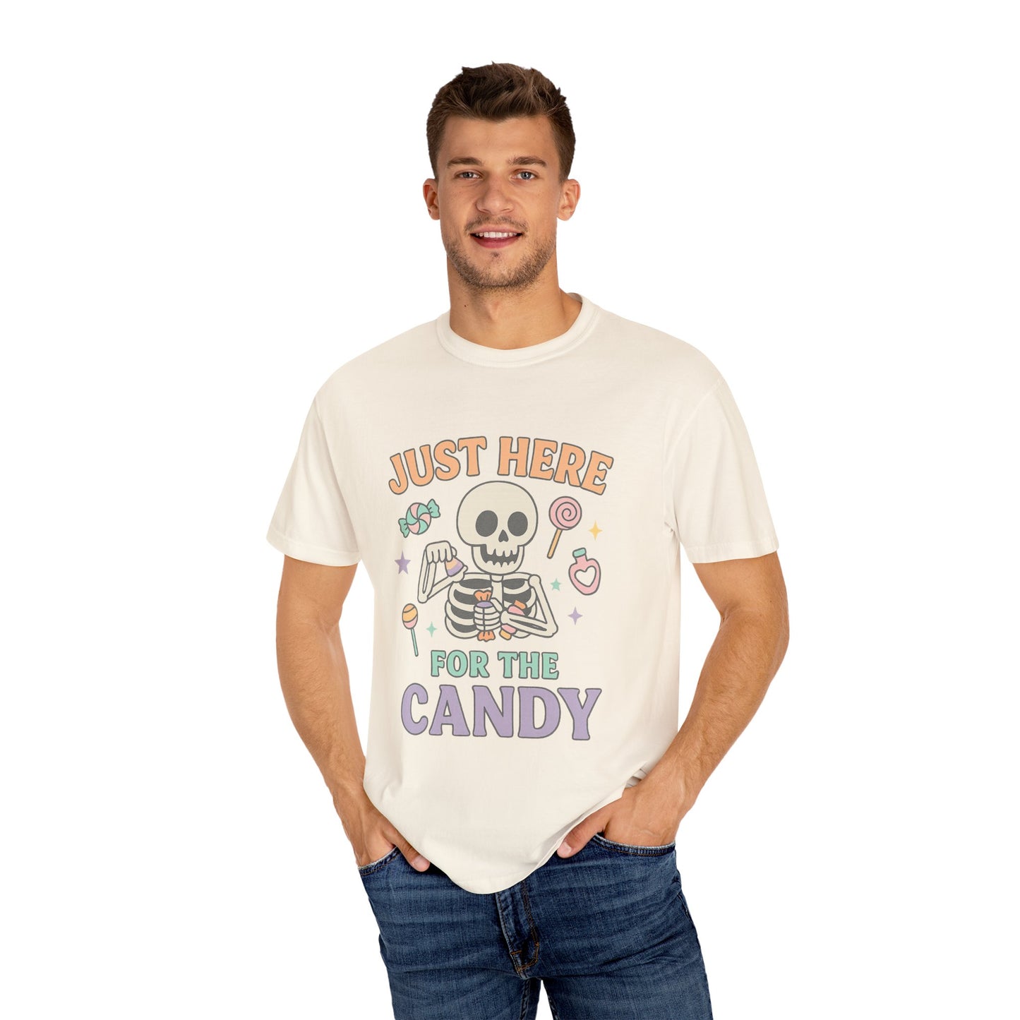 Funny Skeleton Candy Comfort Colors T-shirt, Halloween Shirt, Unisex Tee, Soft Cotton Tee, Casual Halloween Apparel, Party Wear
