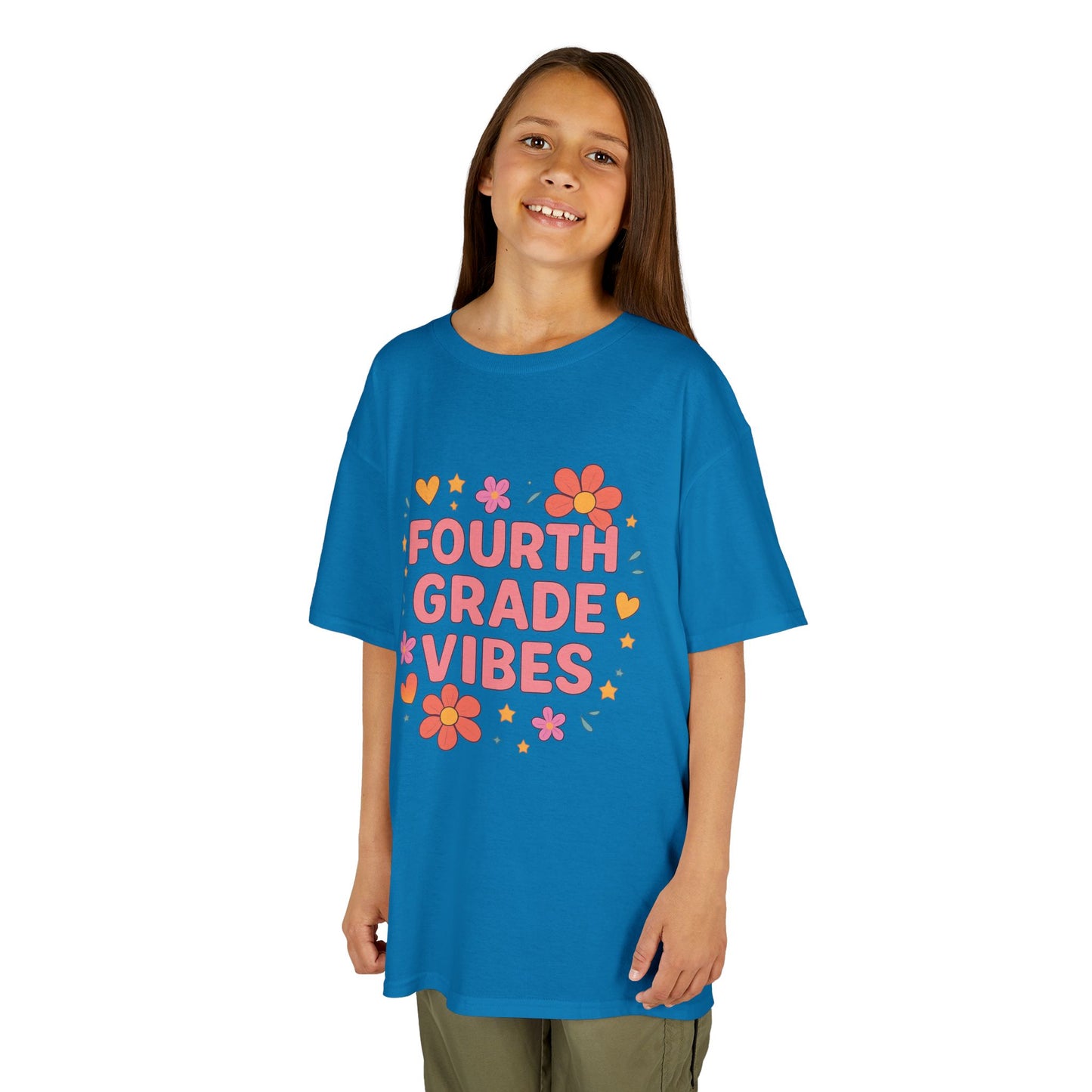 Fourth Grade Vibes Kids Tee, Fun Summer Shirt, Back to School Gift, Floral Graphic Tee, Childrens Apparel