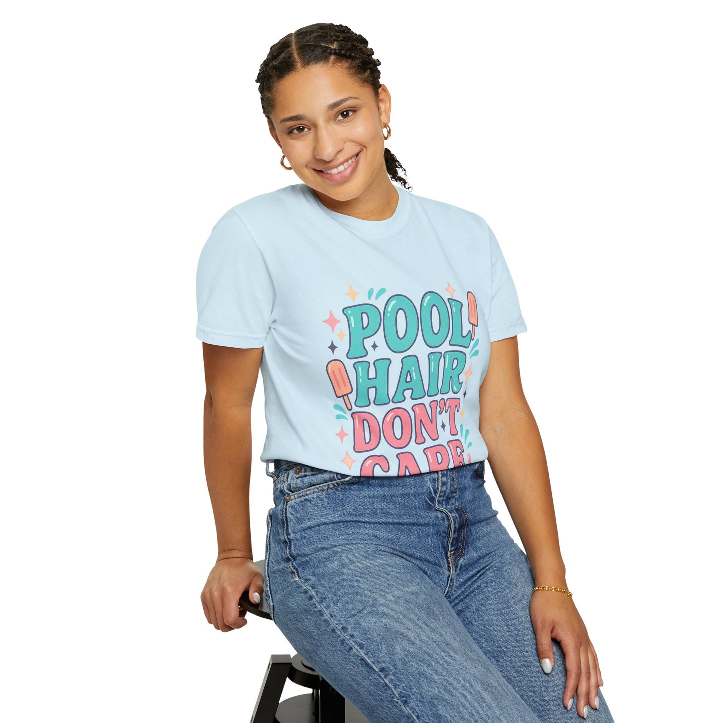Pool Hair Don't Care Comfort Colors T-Shirt, Summer Graphic Tee, Unisex Beachwear, Fun Pool Day Shirt, Summer Vacation Apparel, Gifts for Pool Lovers