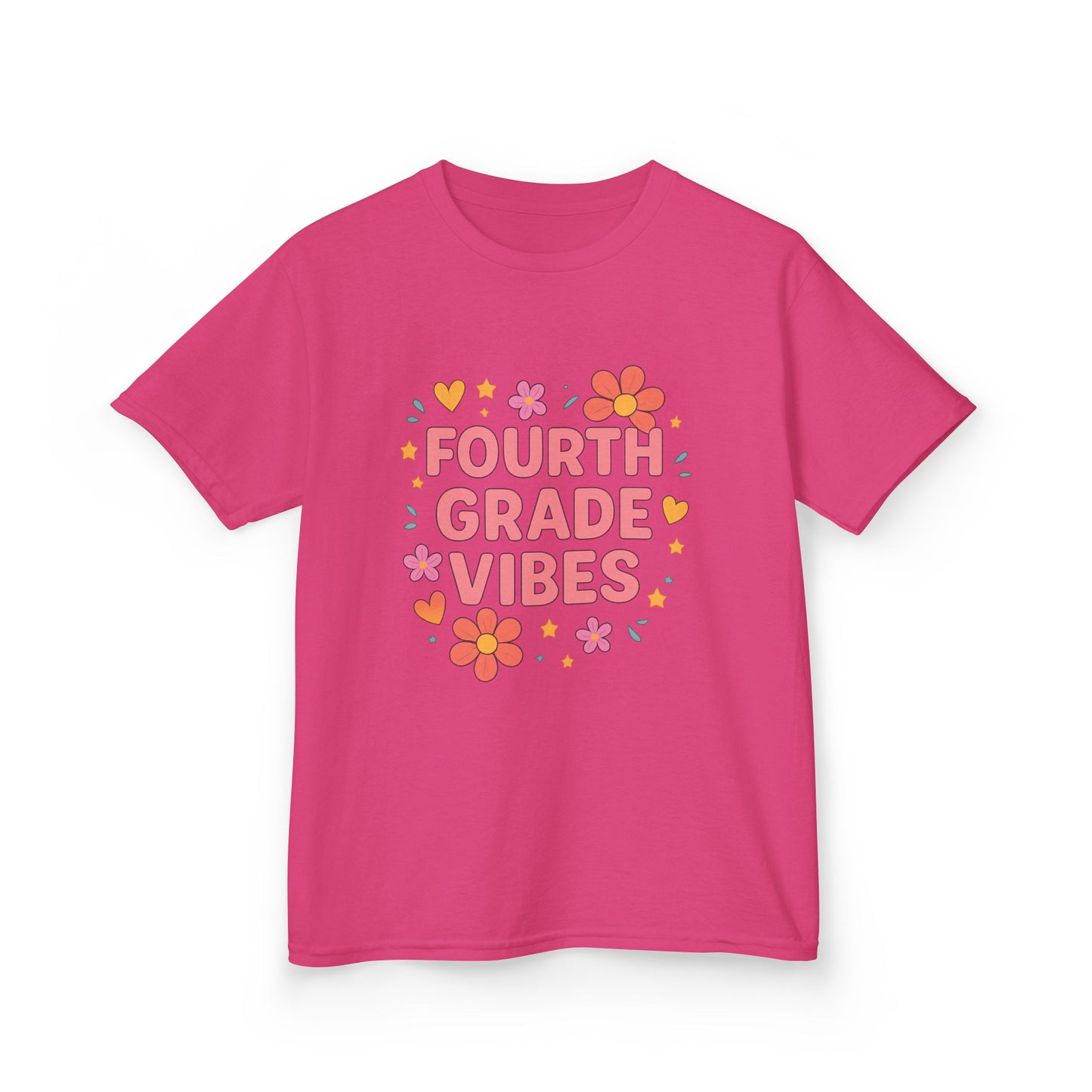 Fourth Grade Vibes Kids Tee, Fun Summer Shirt, Back to School Gift, Floral Graphic Tee, Childrens Apparel