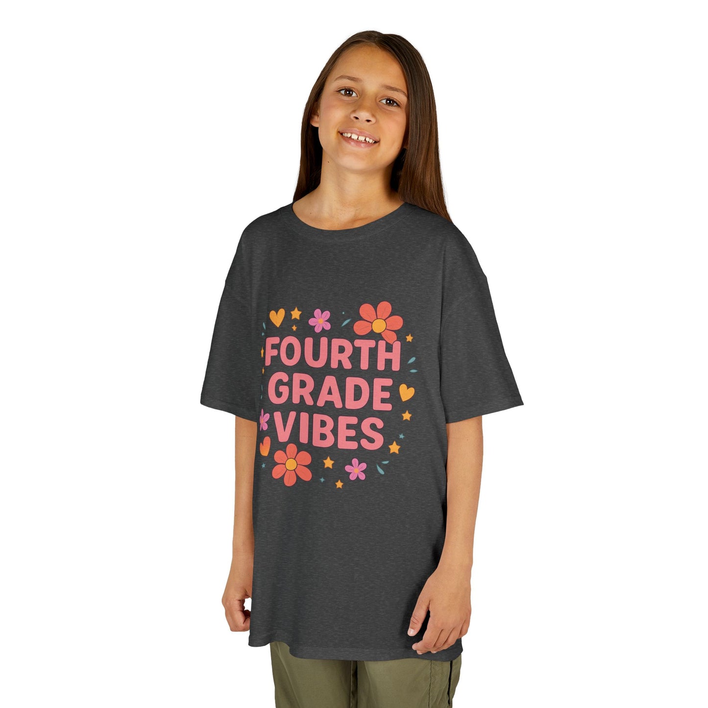 Fourth Grade Vibes Kids Tee, Fun Summer Shirt, Back to School Gift, Floral Graphic Tee, Childrens Apparel