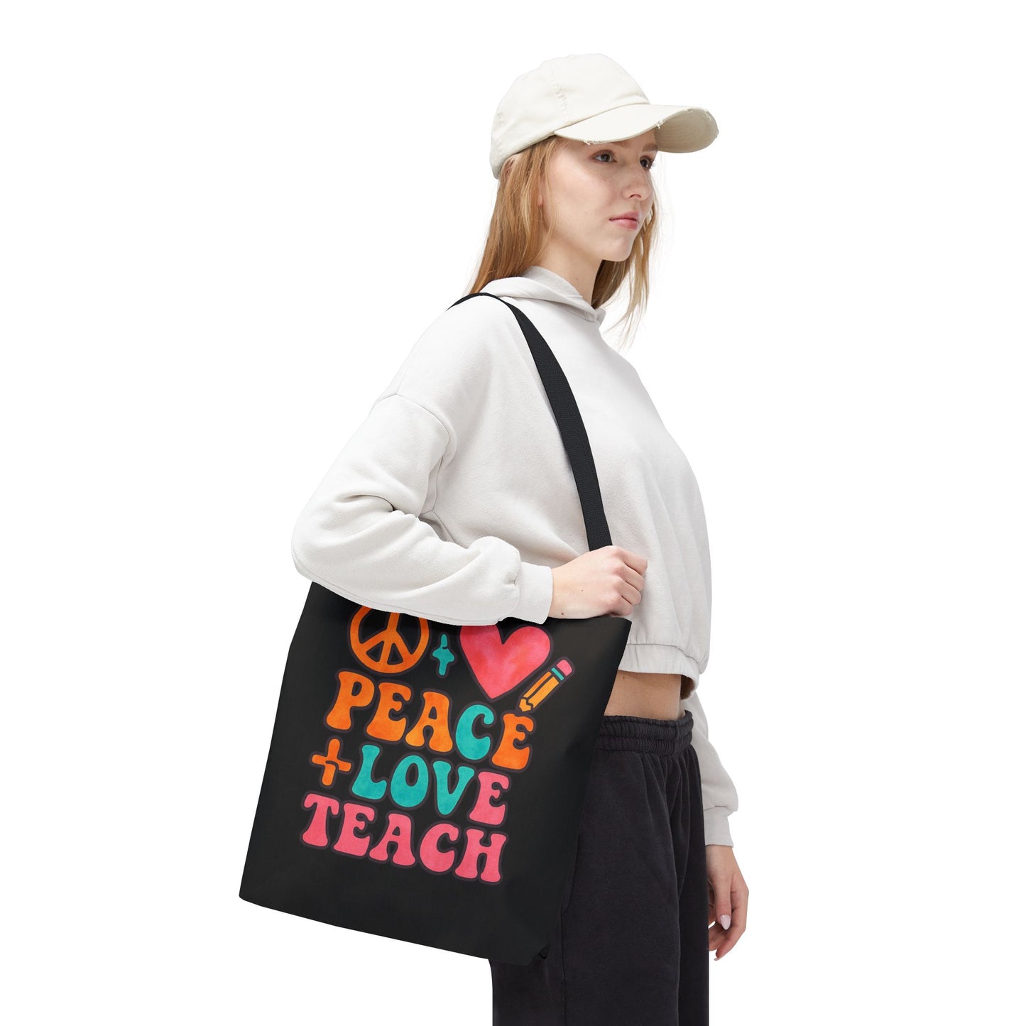 Peace Love Teach Tote Bag - Colorful Teacher Gift, Eco-Friendly Shopping Bag, School Supplies, Affirmation Tote, Back to School