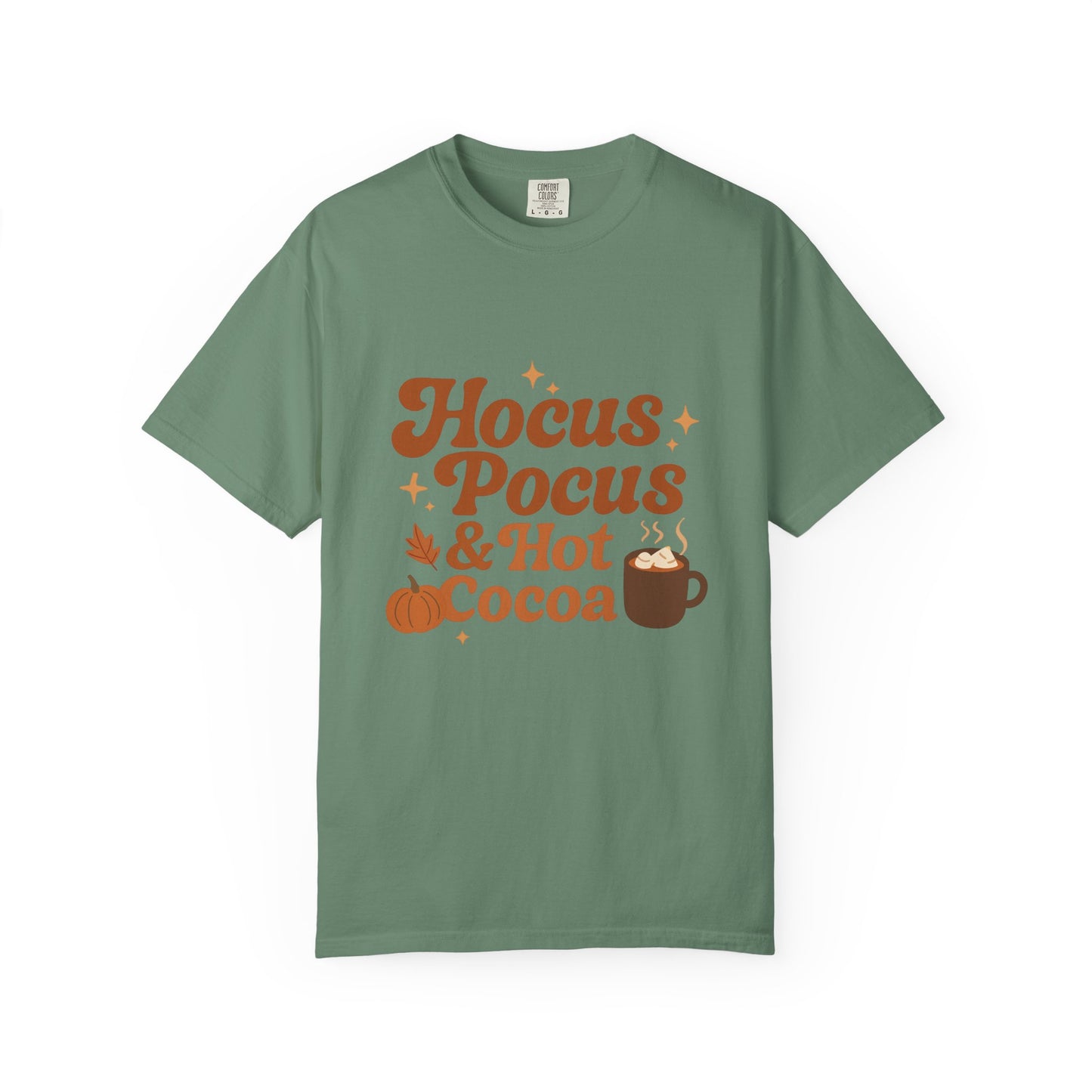 Hocus Pocus Comfort Colors T-Shirt: Hocus Pocus & Hot Cocoa Design | Autumn Apparel, Halloween Gift, Cozy Wear, Layering Top, Casual Tee