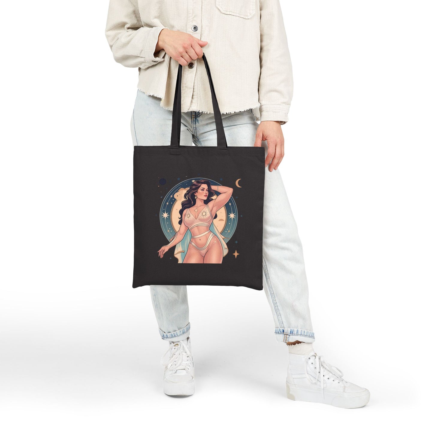 Seductive Celestial Cotton Canvas Tote Bag, Boho Tote, Beach Bag, Graphic Tote, Gift for Her, Eco-Friendly Shopping Bag