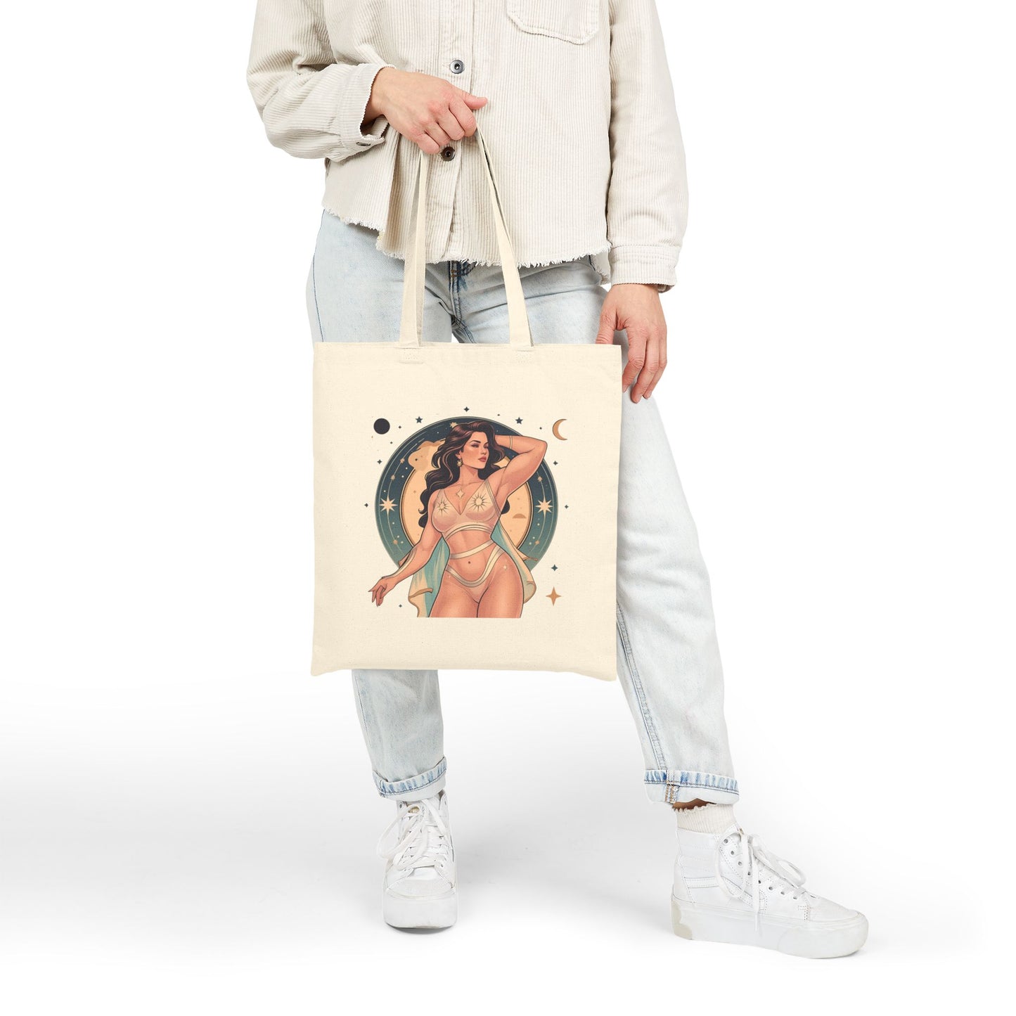 Seductive Celestial Cotton Canvas Tote Bag, Boho Tote, Beach Bag, Graphic Tote, Gift for Her, Eco-Friendly Shopping Bag