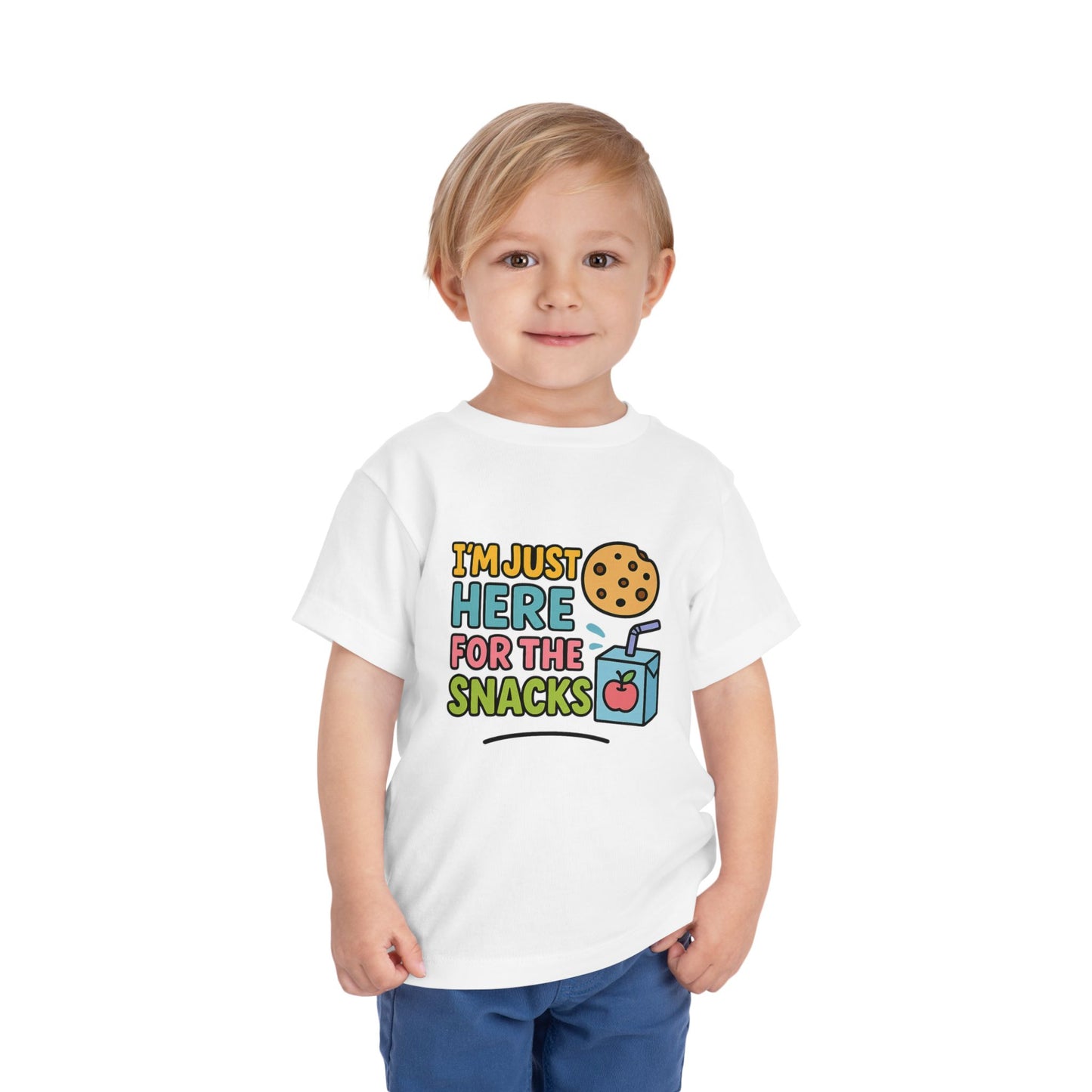 Funny Toddler Tee - I'm Just Here for the Snacks, Kids Short Sleeve Shirt, Snack Lover Gift, Playtime Top, Cute Toddler Clothing