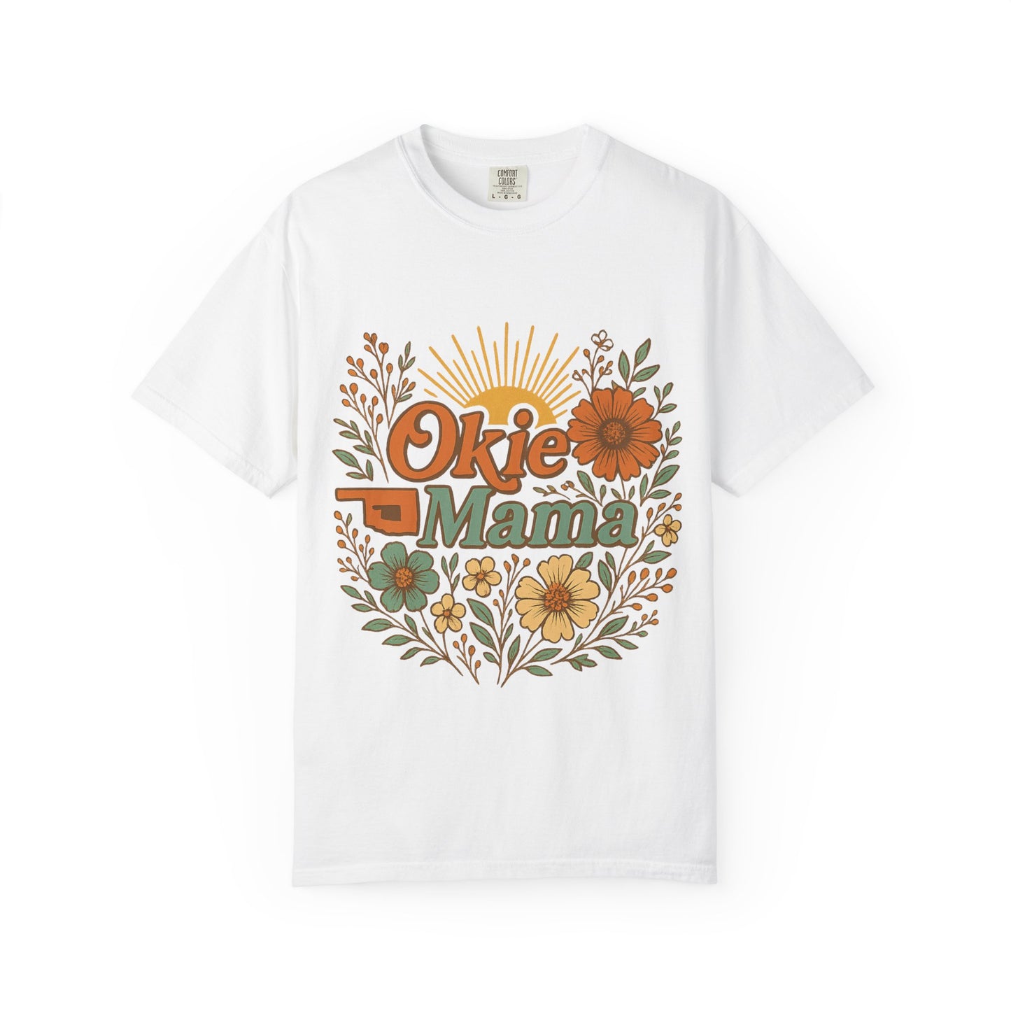 Okie Mama Garment-Dyed T-Shirt, Gift for Moms, Casual Wear, Summer Top, Mother’s Day Gift, Floral Design