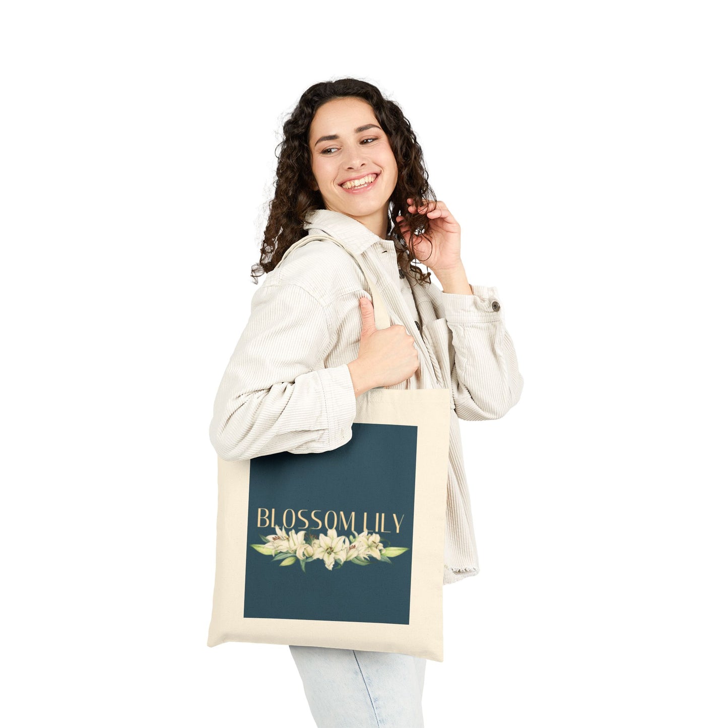 Blossom Lily Cotton Canvas Tote Bag, Floral Grocery Bag, Eco-Friendly Tote, Spring Gift, Reusable Shopping Bag, Cute Work Bag