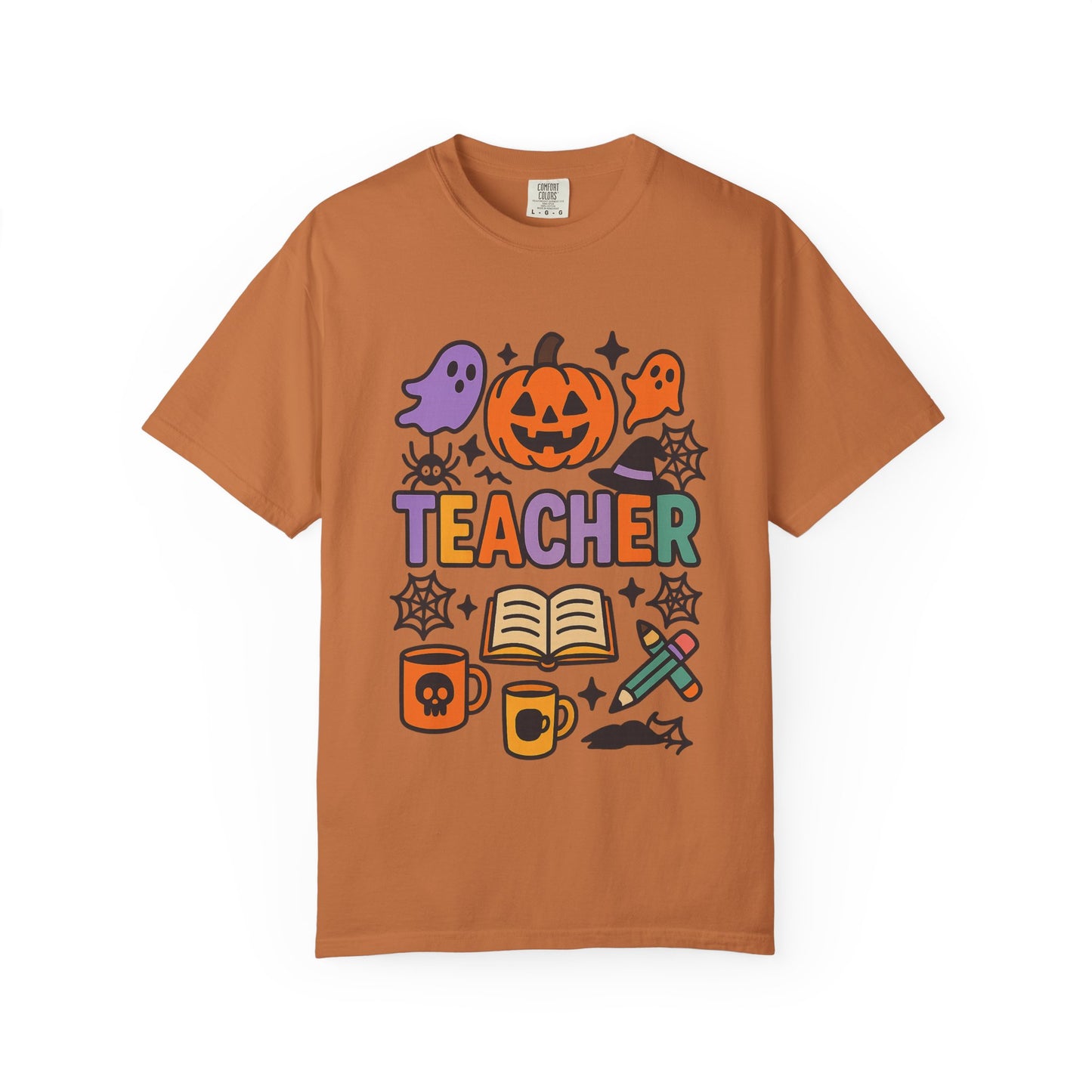 Unisex Halloween Teacher Comfort Colors T-Shirt, Spooky Apparel, Fall Season Outfit, Gift for Educators, Teacher's Day, Halloween Celebration
