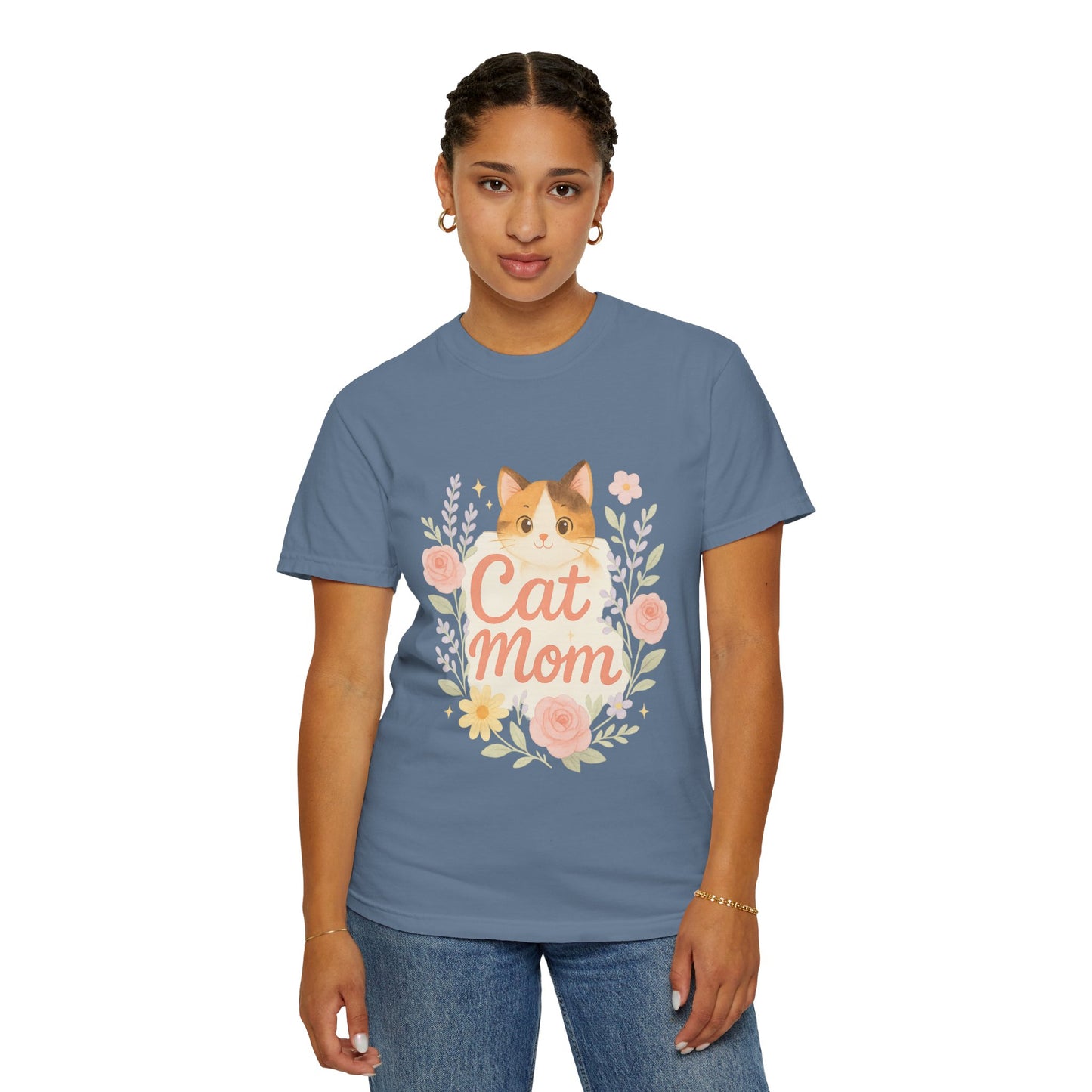 Cat Mom Garment-Dyed T-Shirt | Cute Cat Lover Tee, Pet Owner Gift, Gifts for Cat Moms, Animal Lover Apparel, Birthday Gift