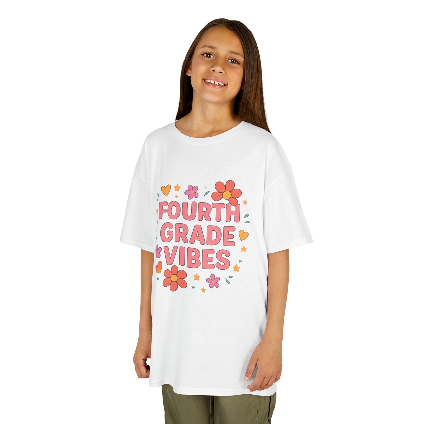 Fourth Grade Vibes Kids Tee, Fun Summer Shirt, Back to School Gift, Floral Graphic Tee, Childrens Apparel