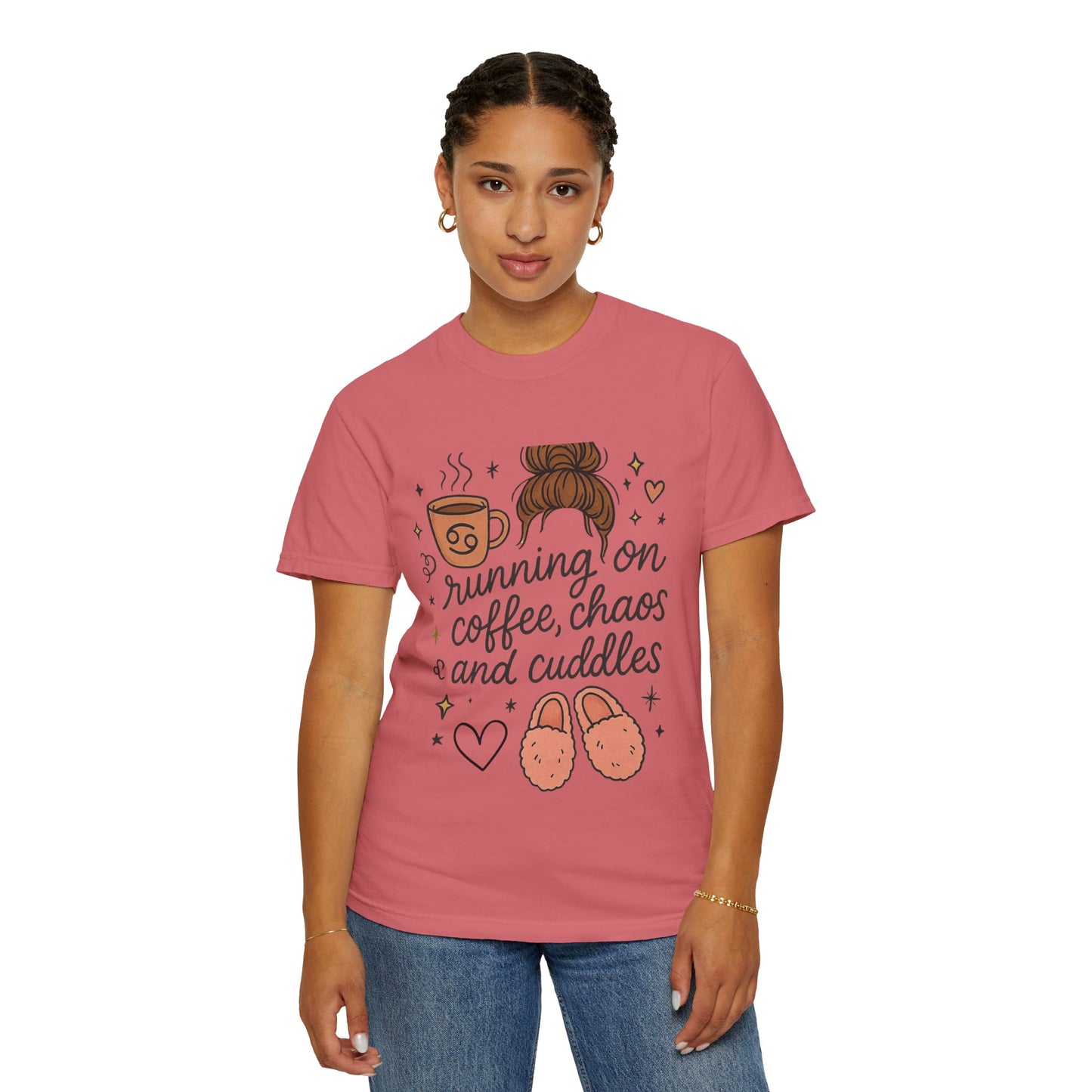 Cozy Quote T-Shirt, Running On Coffee Shirt, Gifts for Her, Funny Tee, Relaxed Fit Top, Mothers Day Gift