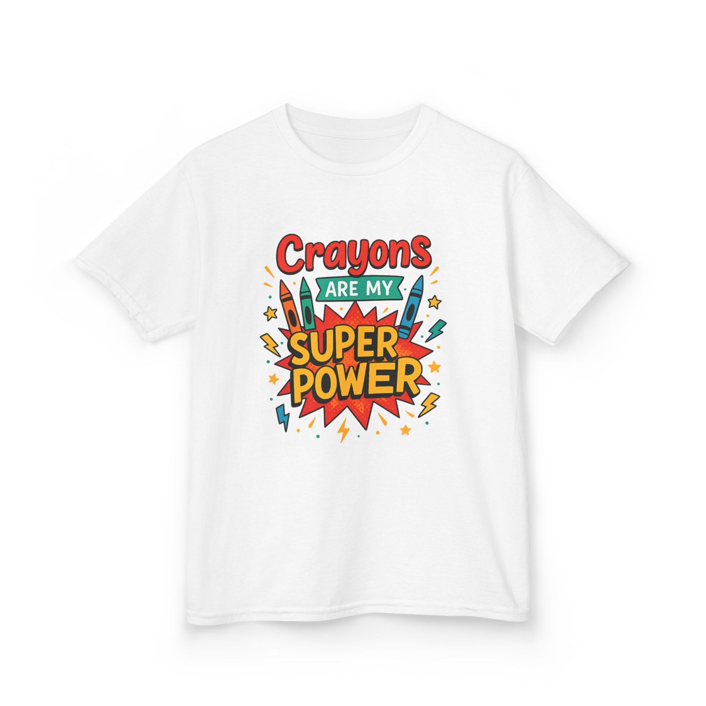 Kids Super Power Tee - Fun Crayon Design, Teacher Gift, Birthday Party, Kids' Activities, Art Enthusiast, Creative Wear