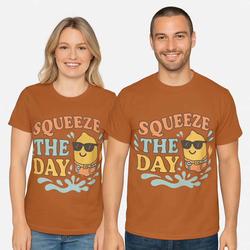 Squeeze The Day Unisex Garment-Dyed T-shirt, Funny Summer Shirt, Beachwear, Gift for Citrus Lovers, Cute Graphic Tee