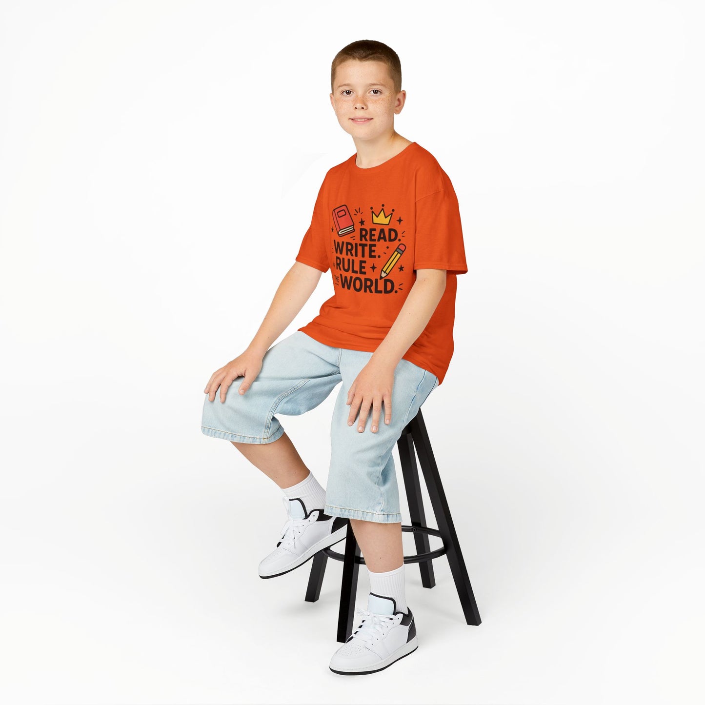 Kids Motivational Tee - Read, Write, Rule the World | Cool Kids T-Shirt, Gift for Young Readers, School Outfit, Literacy Celebration