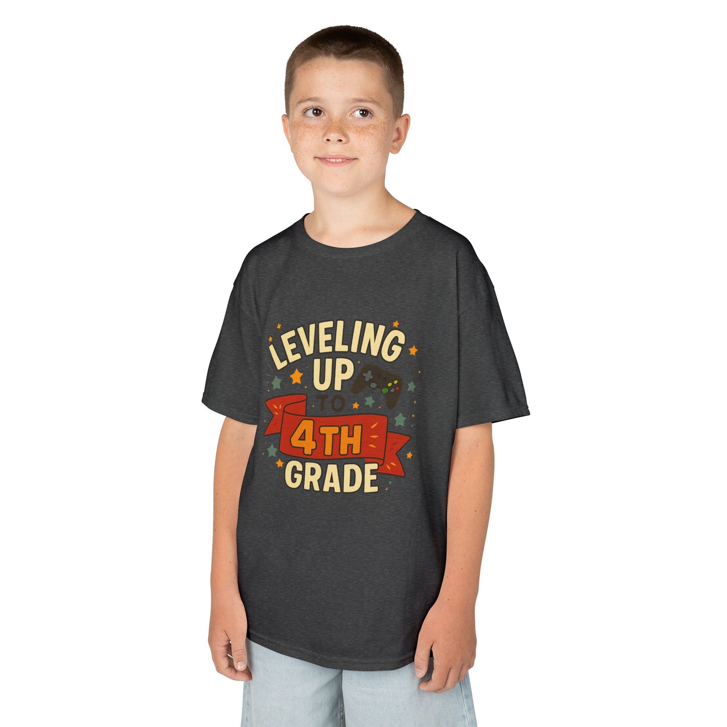 Leveling Up 4th Grade Kids Tee, Back to School Shirt, Gamer T-Shirt, Unique Gift for Kids, Birthday Tee, Fun Learning Shirt