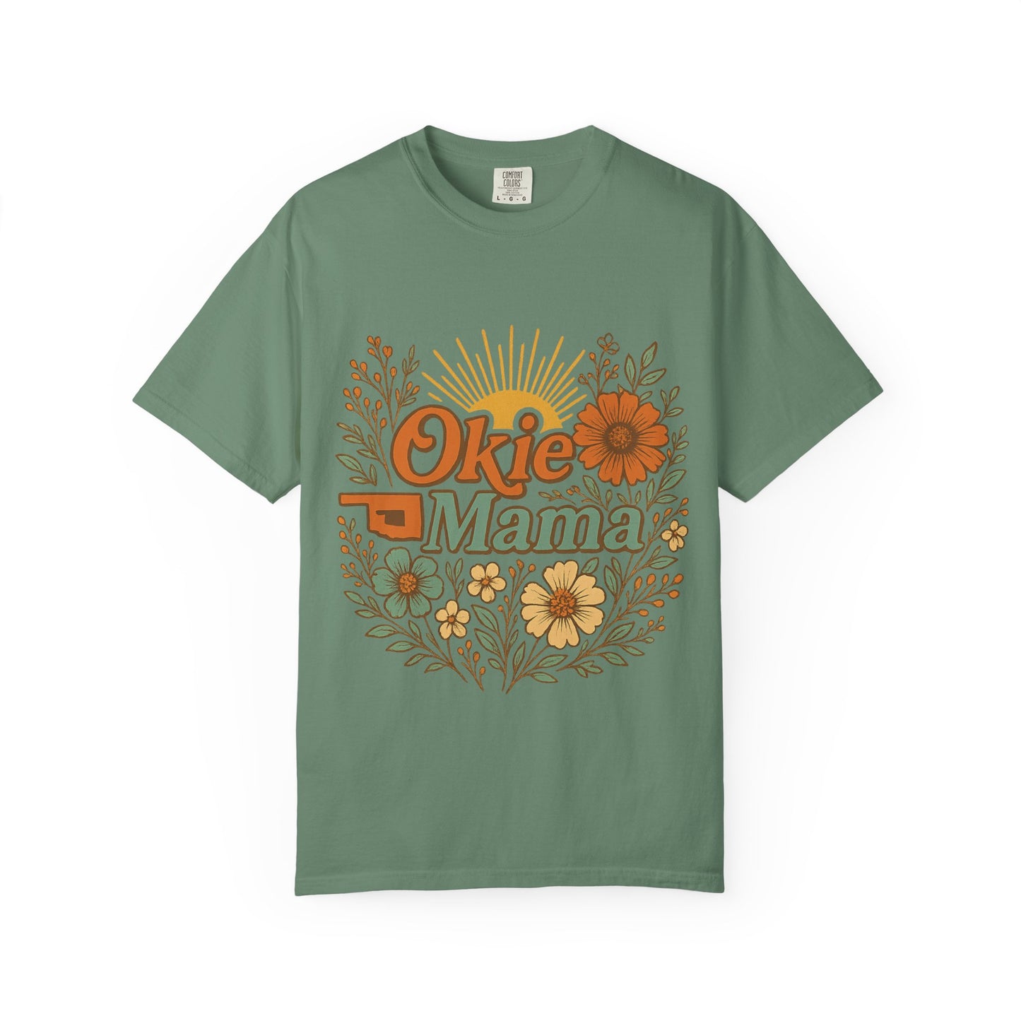 Okie Mama Garment-Dyed T-Shirt, Gift for Moms, Casual Wear, Summer Top, Mother’s Day Gift, Floral Design