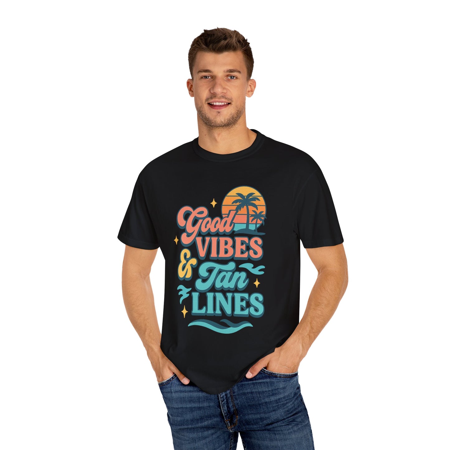 Good Vibes & Tan Lines Unisex T-Shirt, Summer Apparel, Beach Graphic Tee, Vacation Style, Casual Wear, Gift for Him/Her