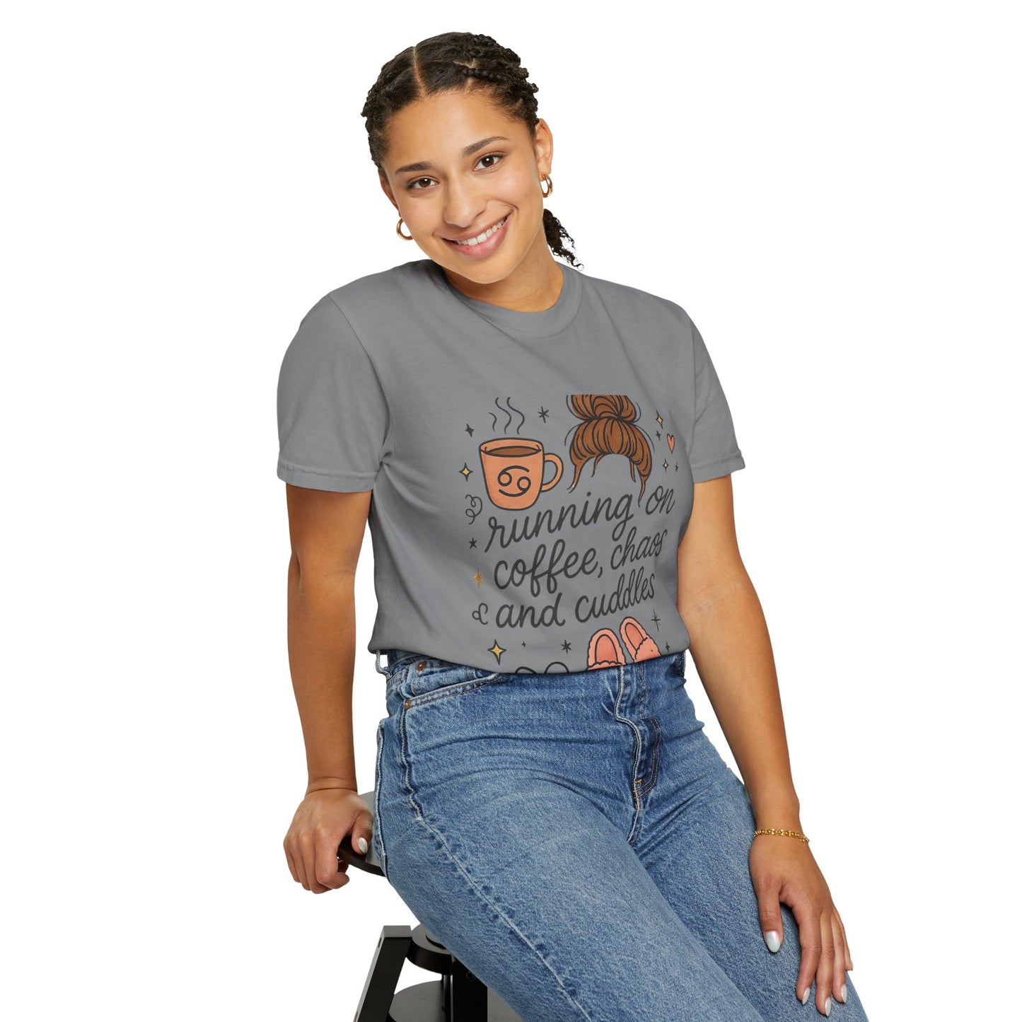 Cozy Quote T-Shirt, Running On Coffee Shirt, Gifts for Her, Funny Tee, Relaxed Fit Top, Mothers Day Gift