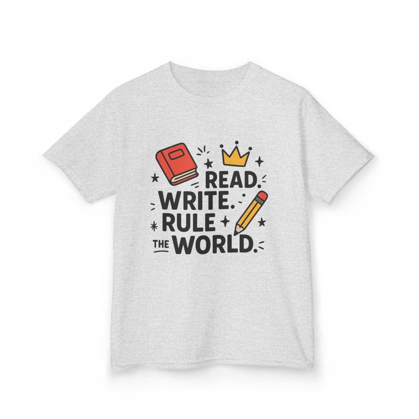 Kids Motivational Tee - Read, Write, Rule the World | Cool Kids T-Shirt, Gift for Young Readers, School Outfit, Literacy Celebration
