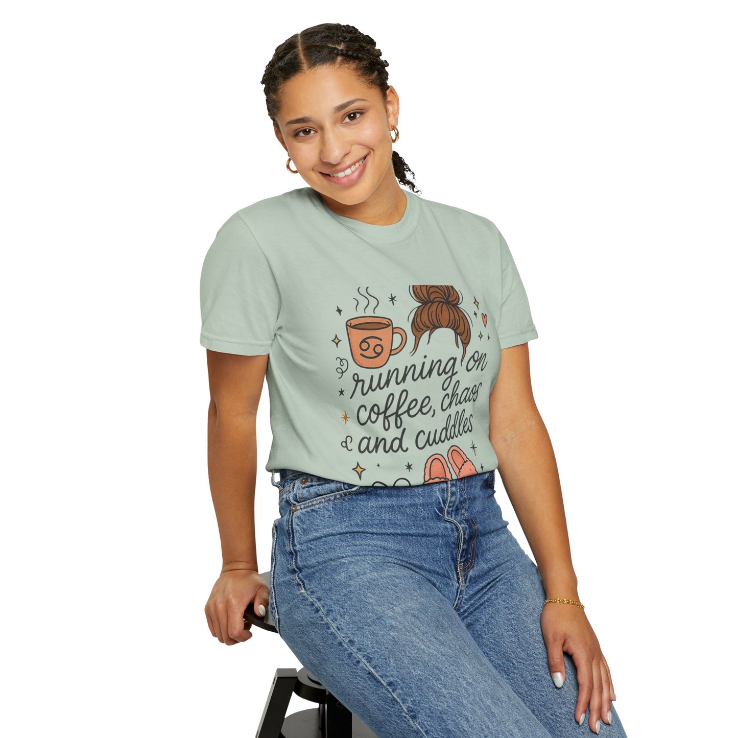 Cozy Quote T-Shirt, Running On Coffee Shirt, Gifts for Her, Funny Tee, Relaxed Fit Top, Mothers Day Gift