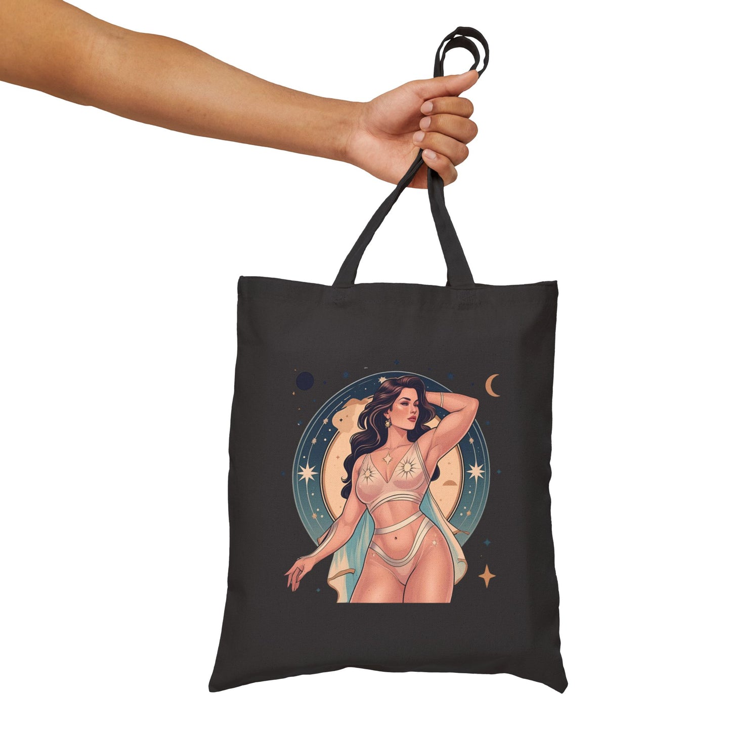 Seductive Celestial Cotton Canvas Tote Bag, Boho Tote, Beach Bag, Graphic Tote, Gift for Her, Eco-Friendly Shopping Bag