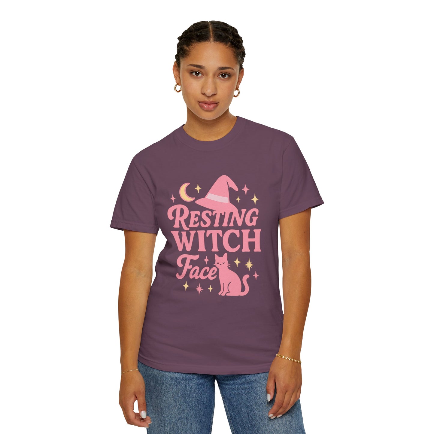 Resting Witch Face Comfort Colors T-Shirt | Unisex Garment-Dyed Tee for Halloween, Cat Lovers, Casual Wear, Gift, Witchy Vibe
