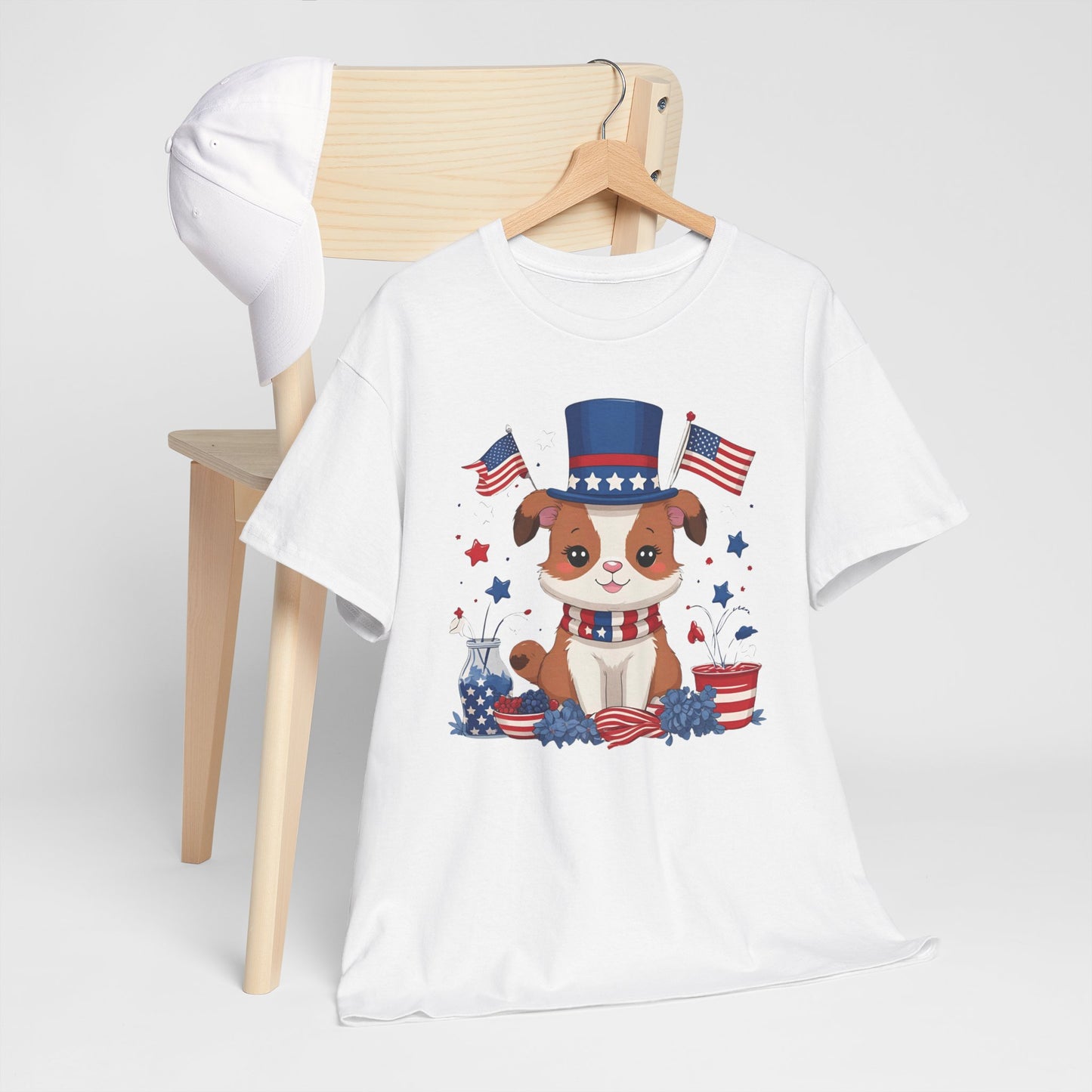 Patriotic Dog Tee - Unisex Heavy Cotton T-Shirt for Fourth of July, Memorial Day, Dog Lovers, Gifts for Pet Owners, Casual Wear