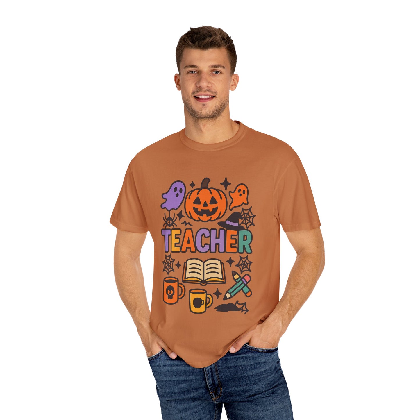 Unisex Halloween Teacher Comfort Colors T-Shirt, Spooky Apparel, Fall Season Outfit, Gift for Educators, Teacher's Day, Halloween Celebration