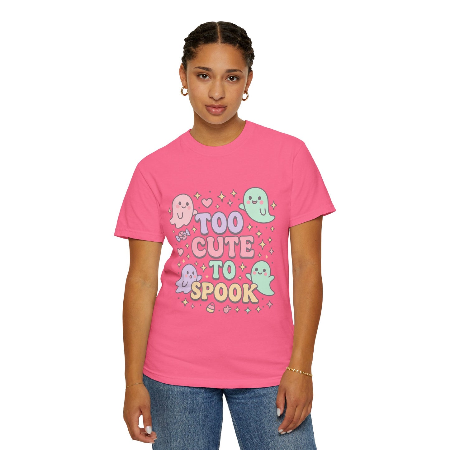 Too Cute to Spook Comfort Colors T-Shirt, Halloween Tee, Unisex Garment-Dyed Shirt, Cute Ghosts Tee, Casual Fall Fashion