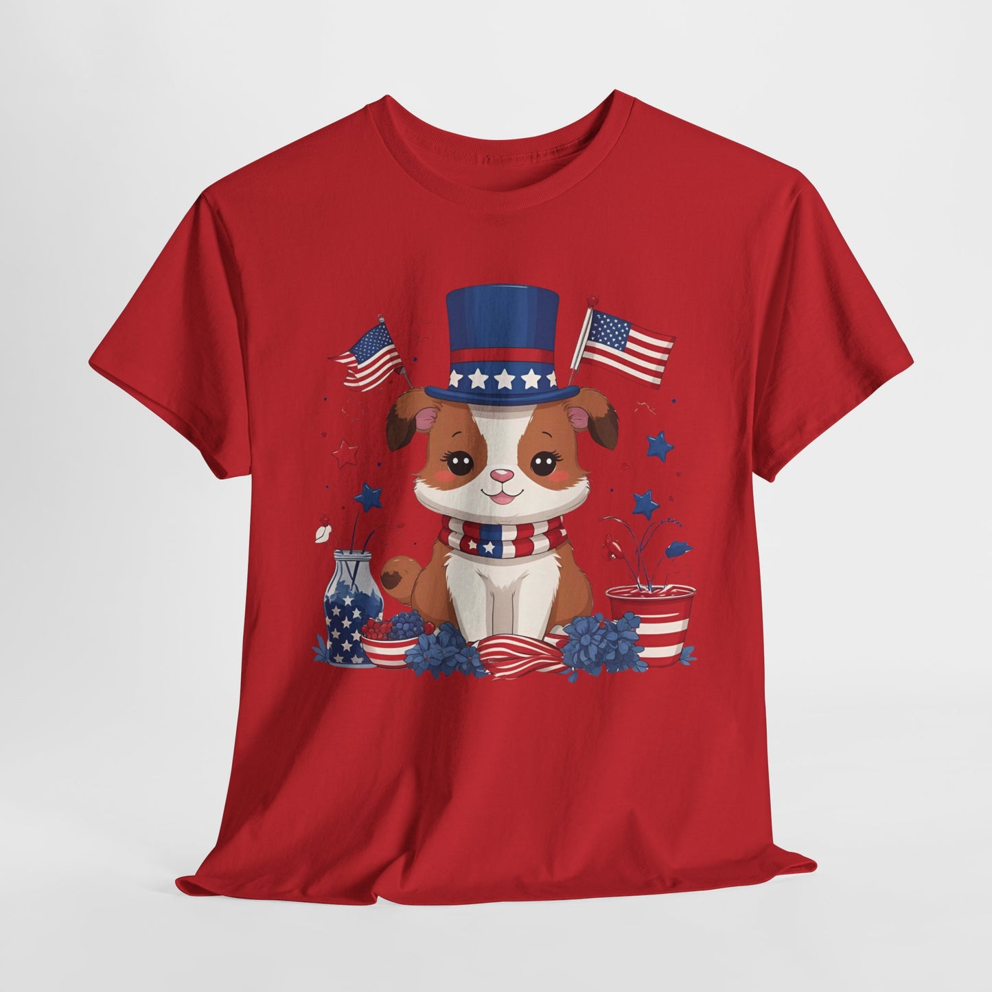 Patriotic Dog Tee - Unisex Heavy Cotton T-Shirt for Fourth of July, Memorial Day, Dog Lovers, Gifts for Pet Owners, Casual Wear