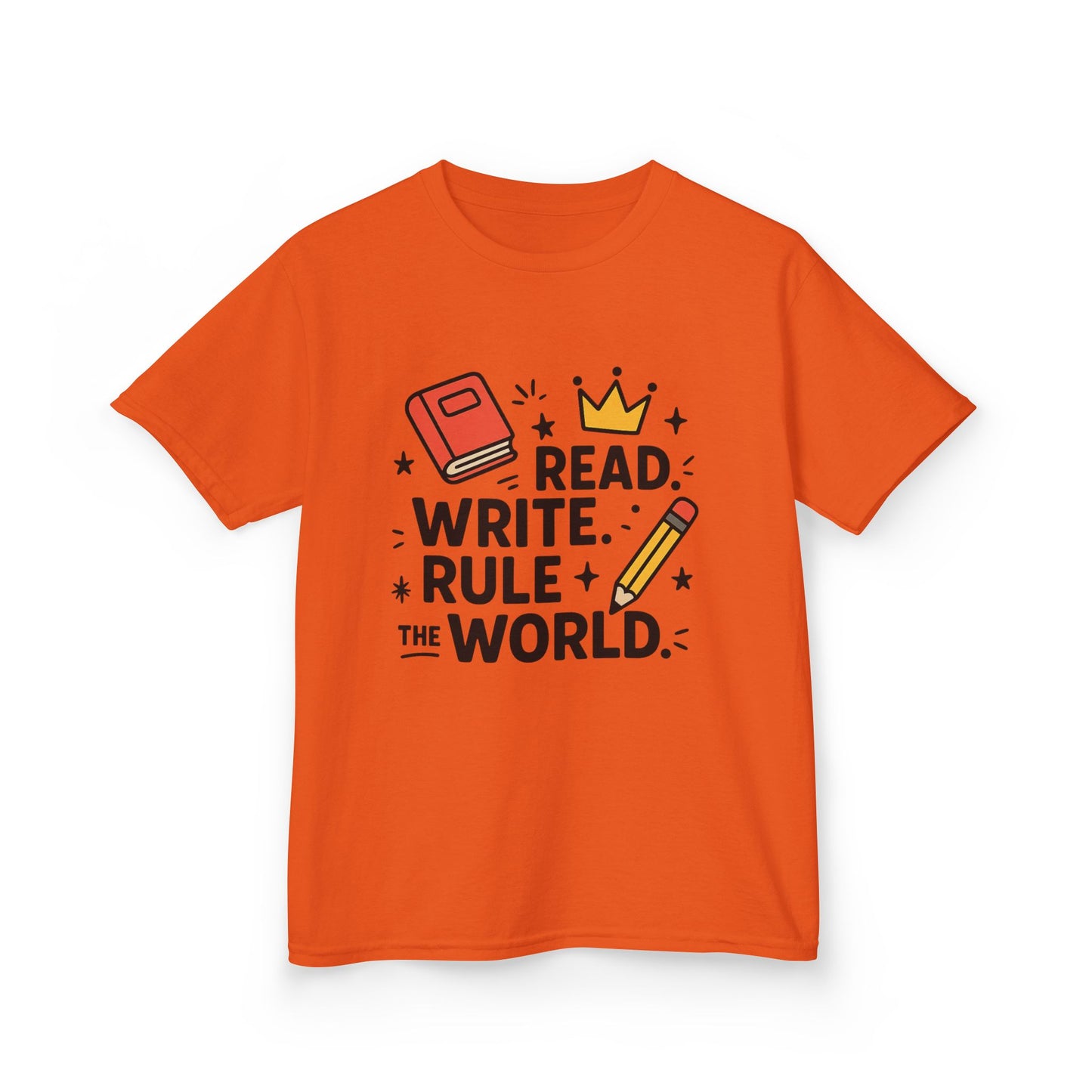 Kids Motivational Tee - Read, Write, Rule the World | Cool Kids T-Shirt, Gift for Young Readers, School Outfit, Literacy Celebration