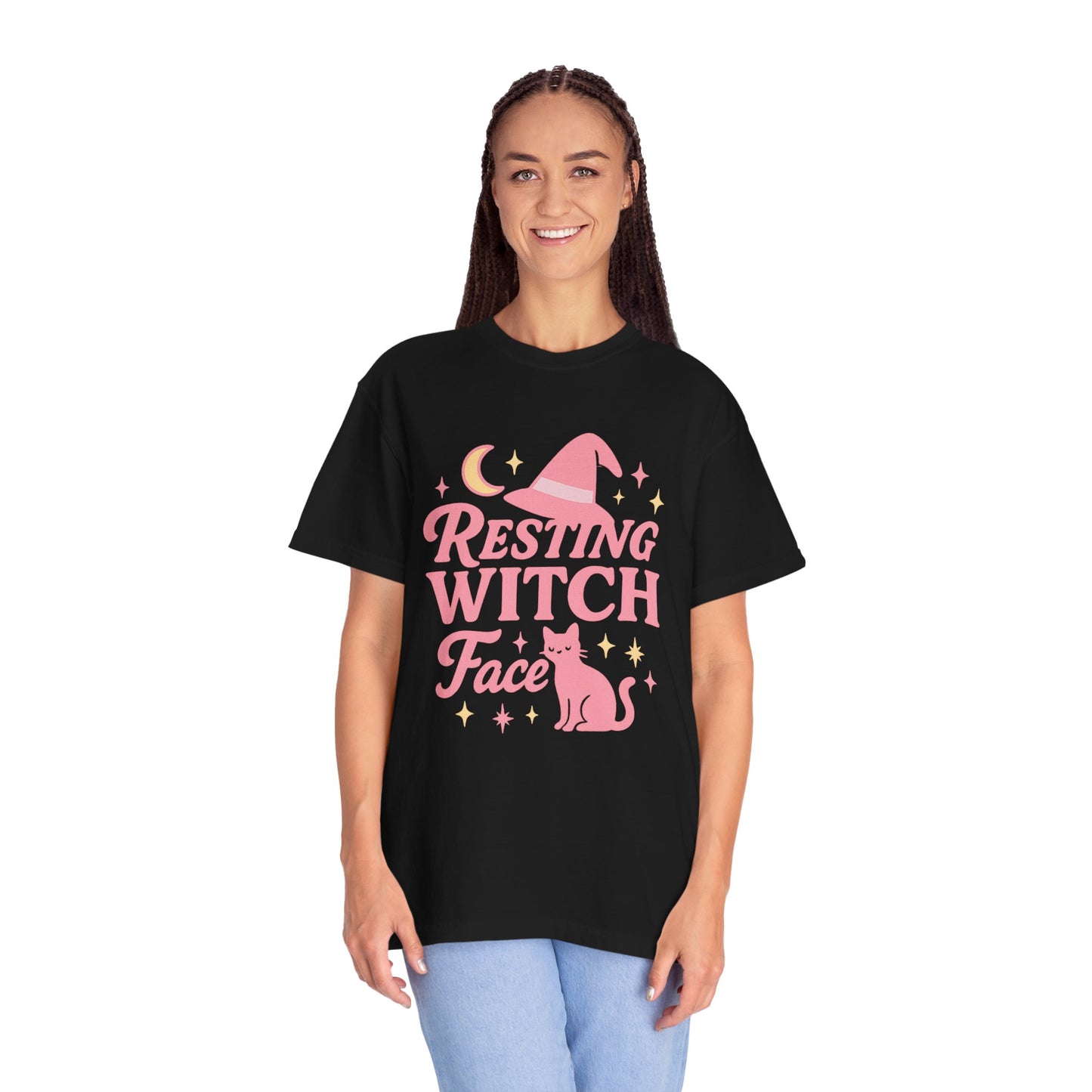 Resting Witch Face Comfort Colors T-Shirt | Unisex Garment-Dyed Tee for Halloween, Cat Lovers, Casual Wear, Gift, Witchy Vibe