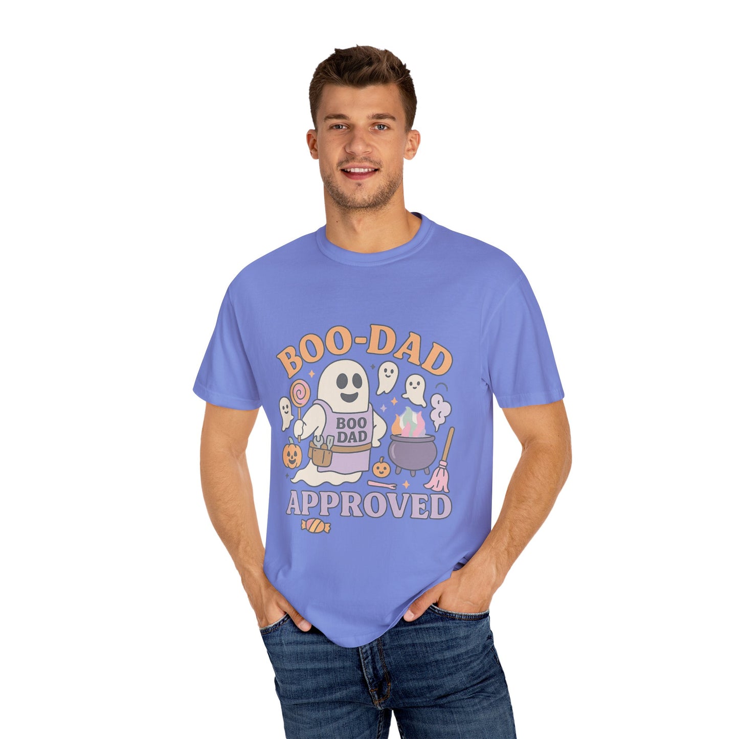 Boo Dad Approved Comfort Colors T-Shirt, Unisex Halloween Tee, Spooky Father’s Day Shirt, Ghost Dad Gift, Fun Halloween Apparel, Ghost and Pumpkin Design