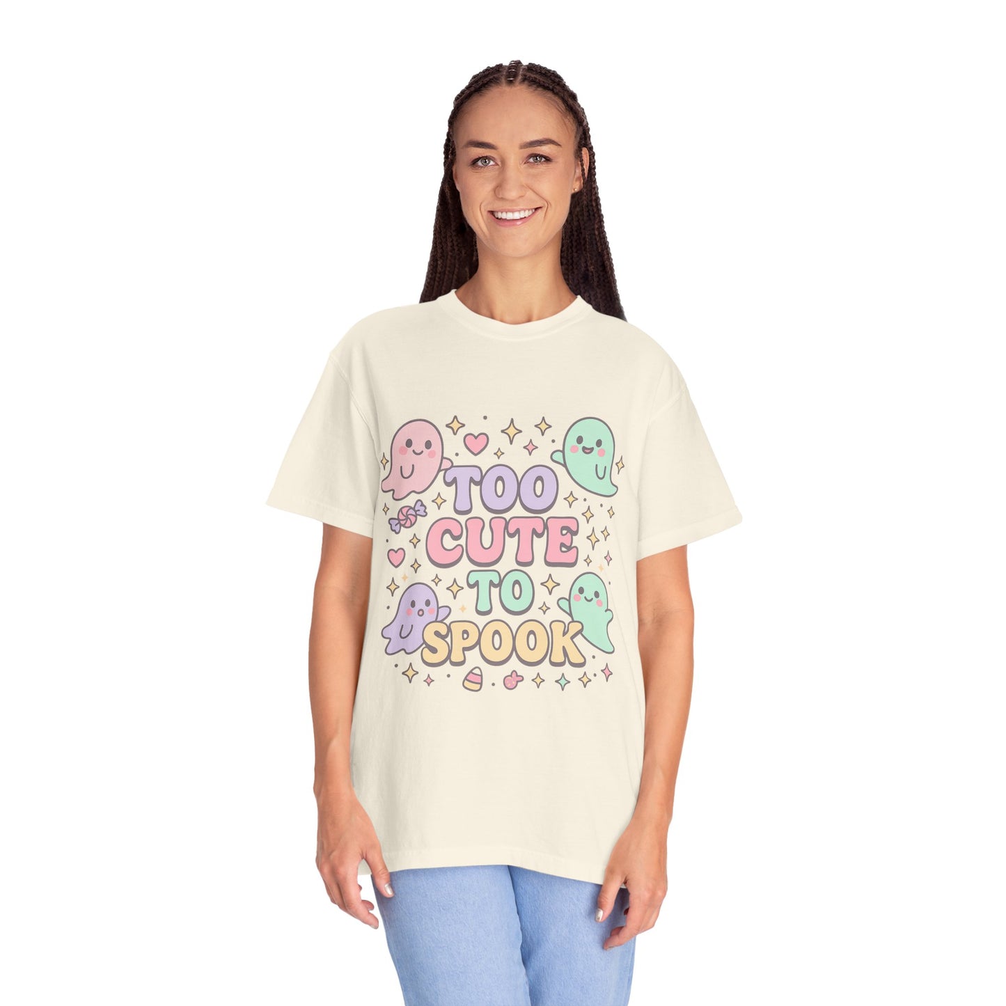 Too Cute to Spook Comfort Colors T-Shirt, Halloween Tee, Unisex Garment-Dyed Shirt, Cute Ghosts Tee, Casual Fall Fashion