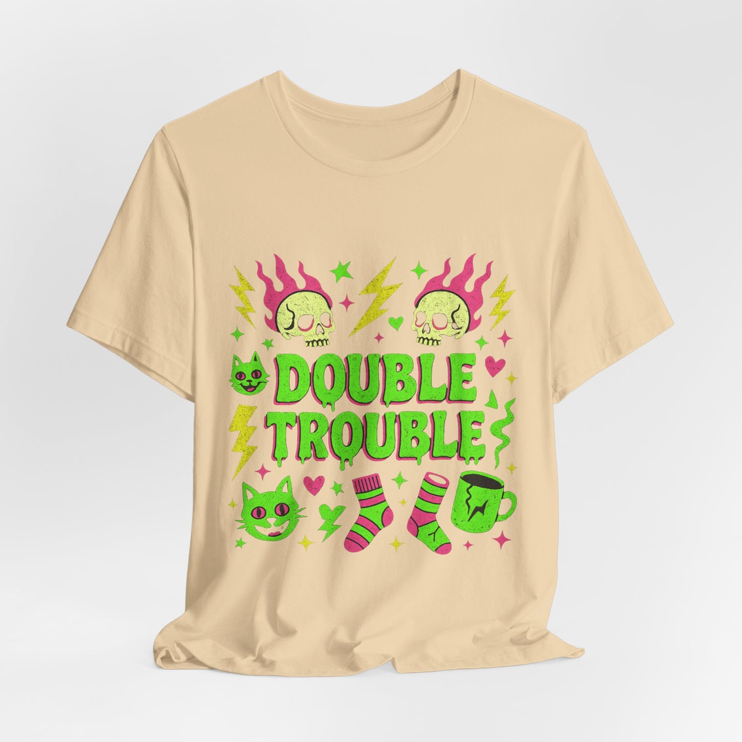 Double Trouble Graphic Tee, Unisex Jersey Tee, Casual T-Shirt, Fun Graphic Shirt, Gift for Friends, Birthday Gift, Halloween Shirt