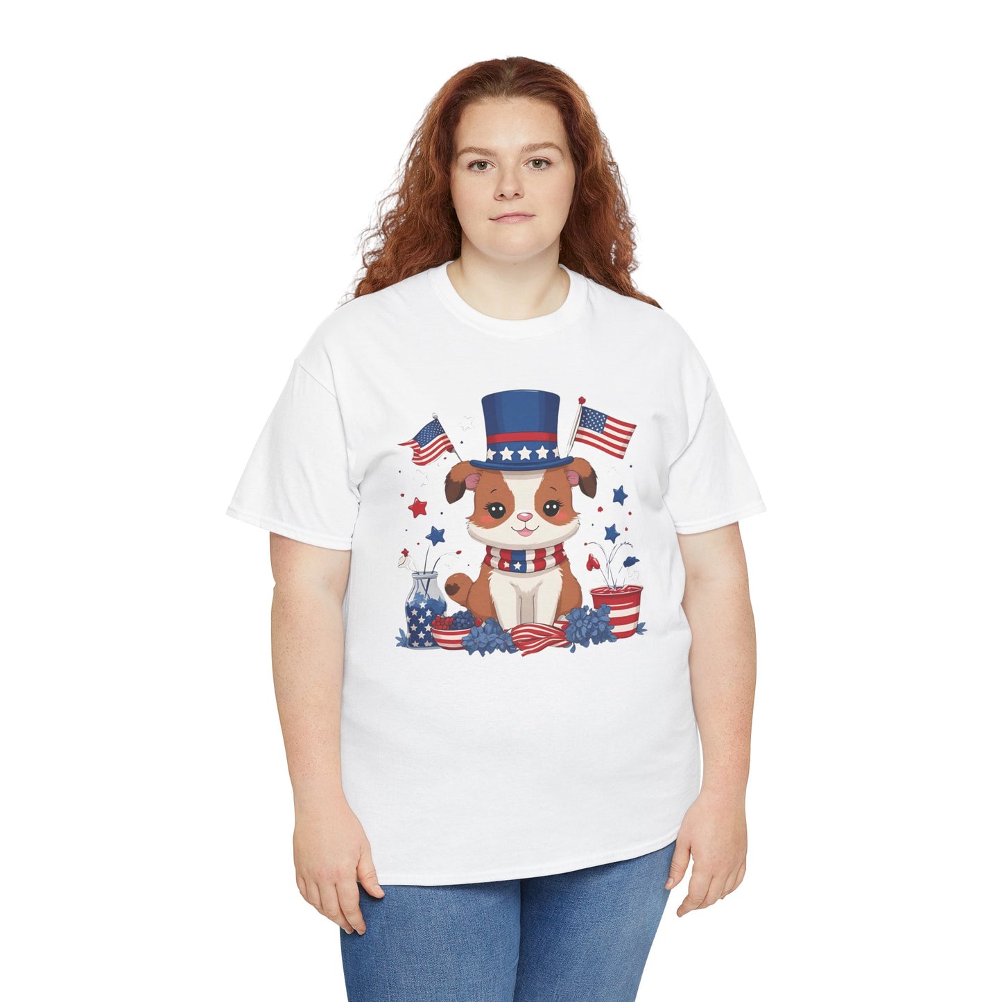 Patriotic Dog Tee - Unisex Heavy Cotton T-Shirt for Fourth of July, Memorial Day, Dog Lovers, Gifts for Pet Owners, Casual Wear