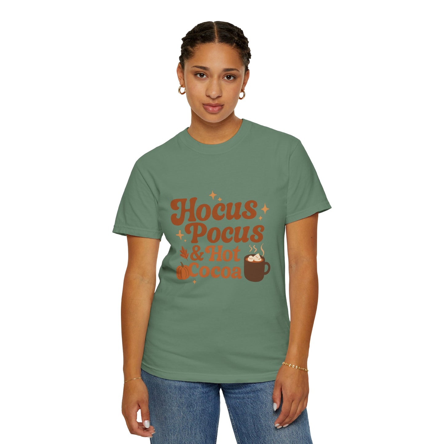 Hocus Pocus Comfort Colors T-Shirt: Hocus Pocus & Hot Cocoa Design | Autumn Apparel, Halloween Gift, Cozy Wear, Layering Top, Casual Tee