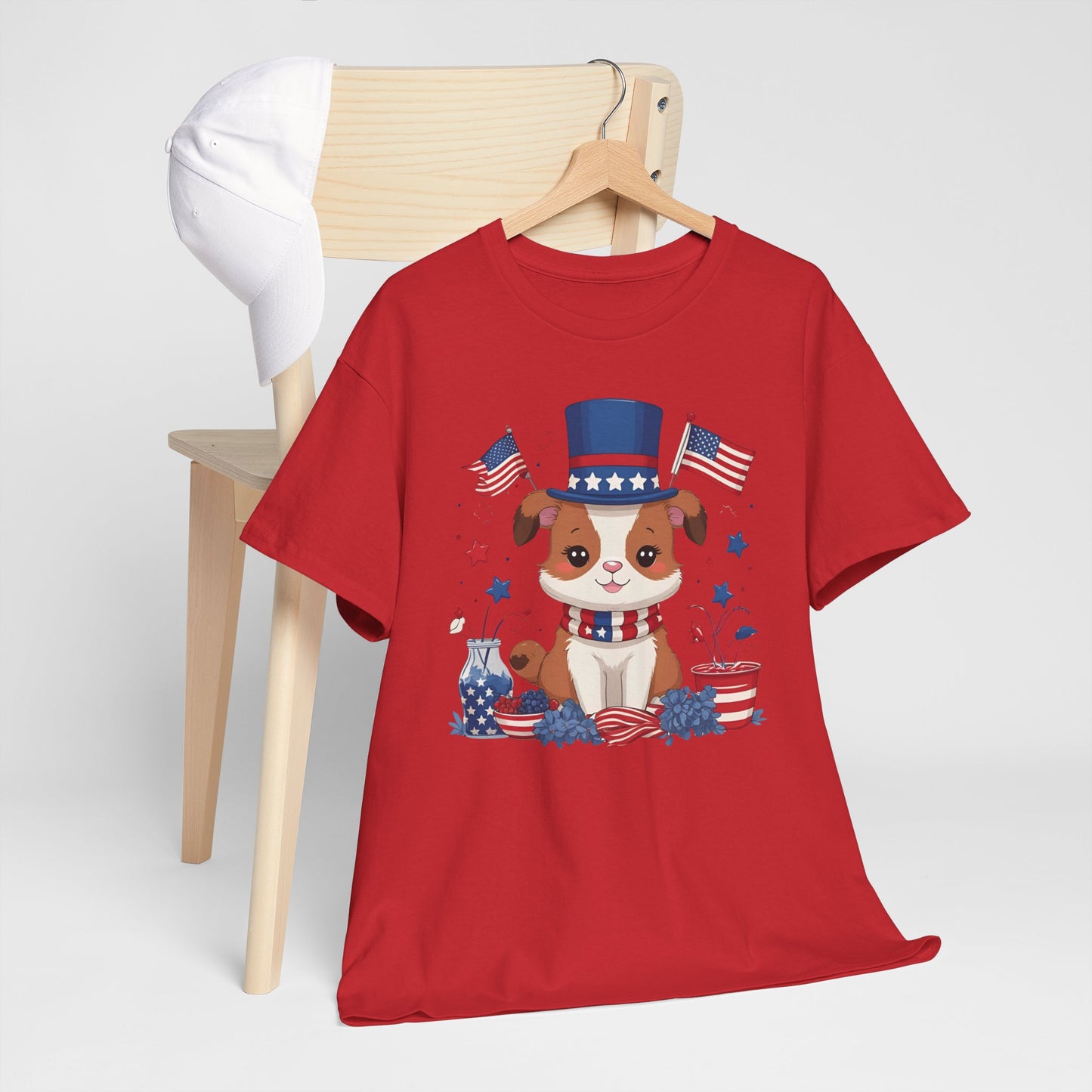 Patriotic Dog Tee - Unisex Heavy Cotton T-Shirt for Fourth of July, Memorial Day, Dog Lovers, Gifts for Pet Owners, Casual Wear