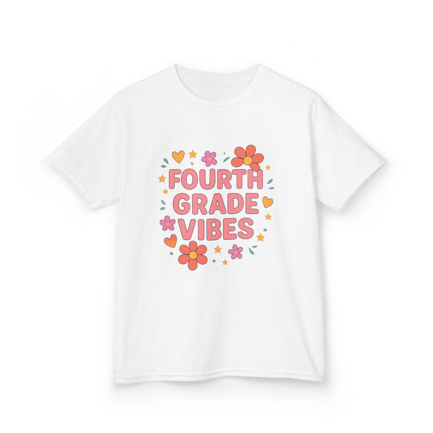 Fourth Grade Vibes Kids Tee, Fun Summer Shirt, Back to School Gift, Floral Graphic Tee, Childrens Apparel
