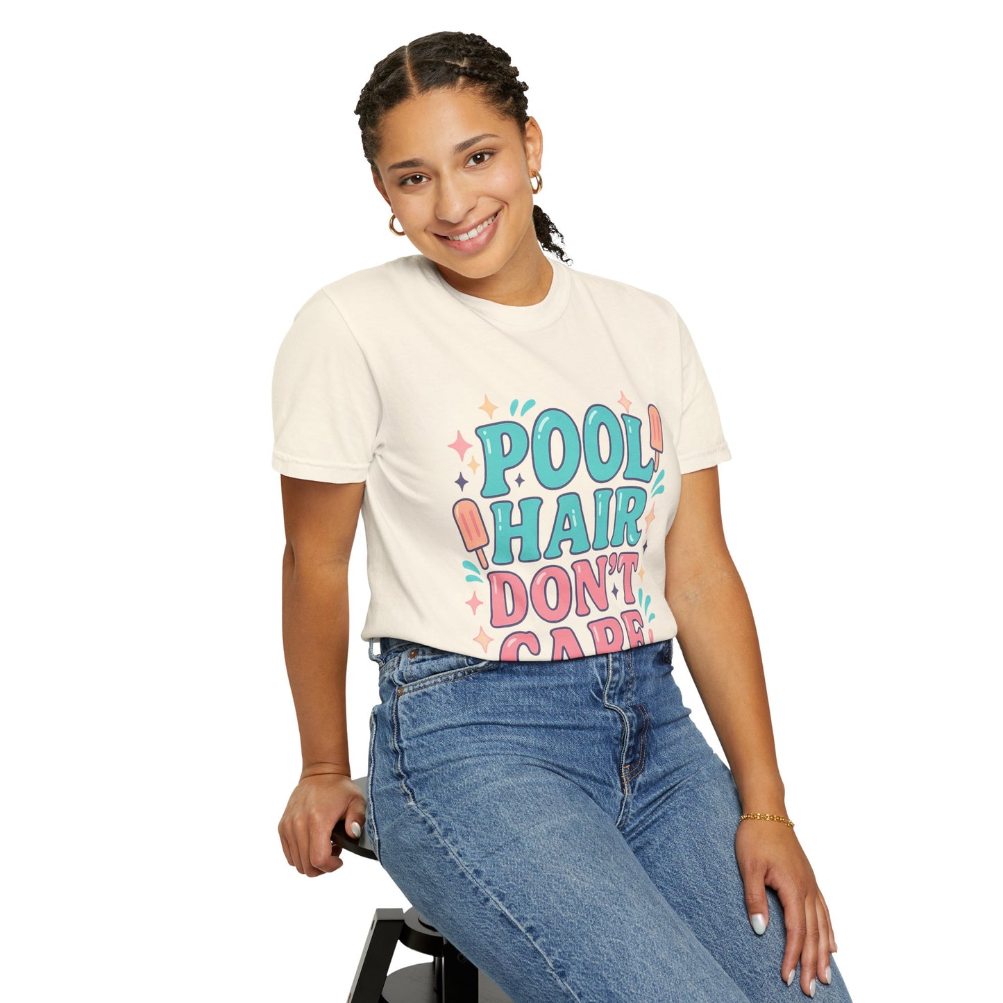 Pool Hair Don't Care Comfort Colors T-Shirt, Summer Graphic Tee, Unisex Beachwear, Fun Pool Day Shirt, Summer Vacation Apparel, Gifts for Pool Lovers