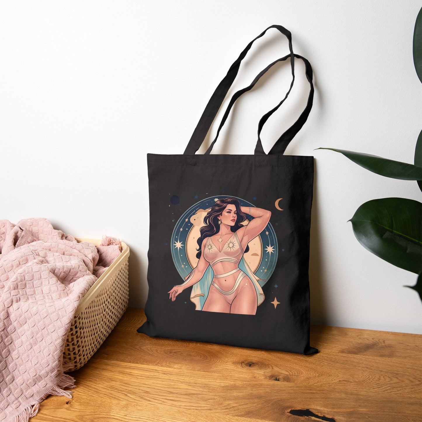 Seductive Celestial Cotton Canvas Tote Bag, Boho Tote, Beach Bag, Graphic Tote, Gift for Her, Eco-Friendly Shopping Bag