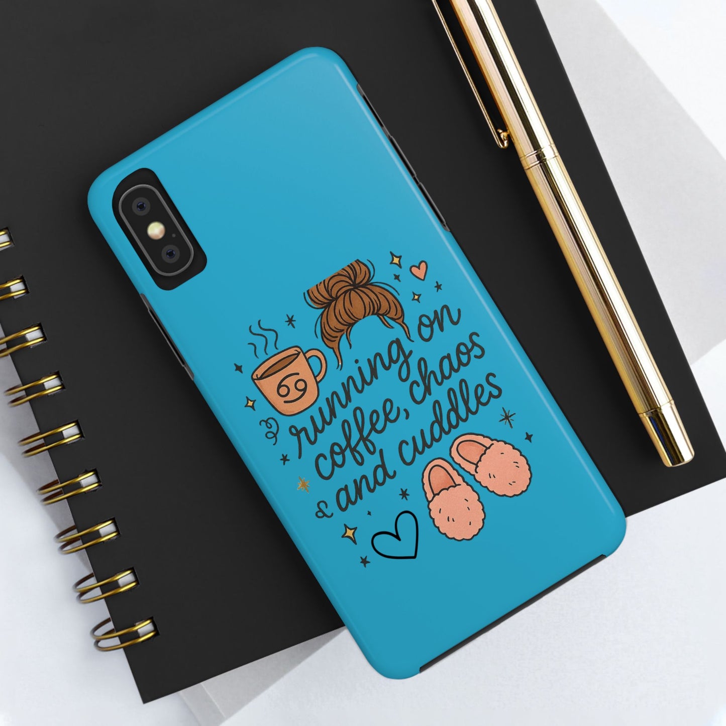 Cute Coffee Chaos Phone Case - Running on Coffee, Chaos & Cuddles, Stylish Tough Case for Coffee Lovers, Gift for Friends, Cute Phone Cover