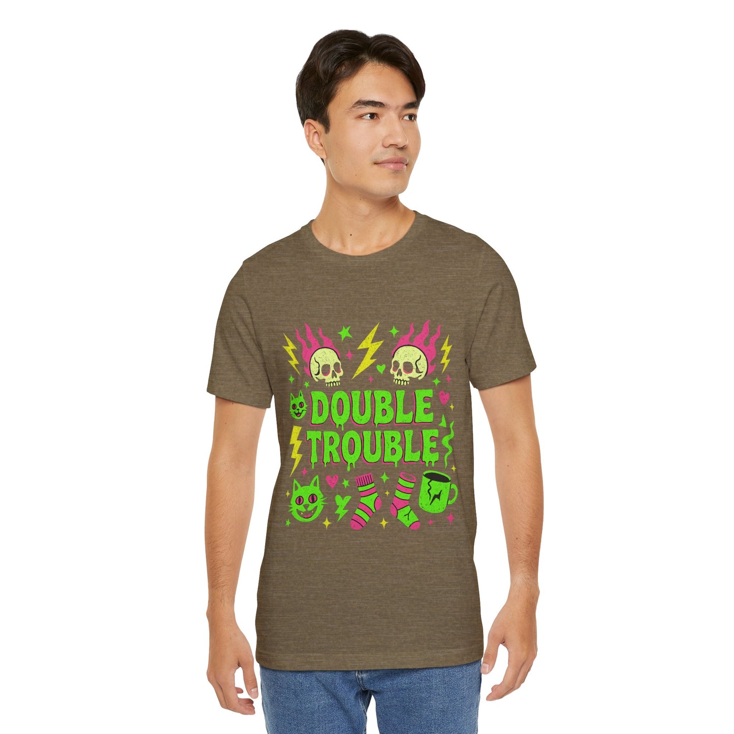 Double Trouble Graphic Tee, Unisex Jersey Tee, Casual T-Shirt, Fun Graphic Shirt, Gift for Friends, Birthday Gift, Halloween Shirt