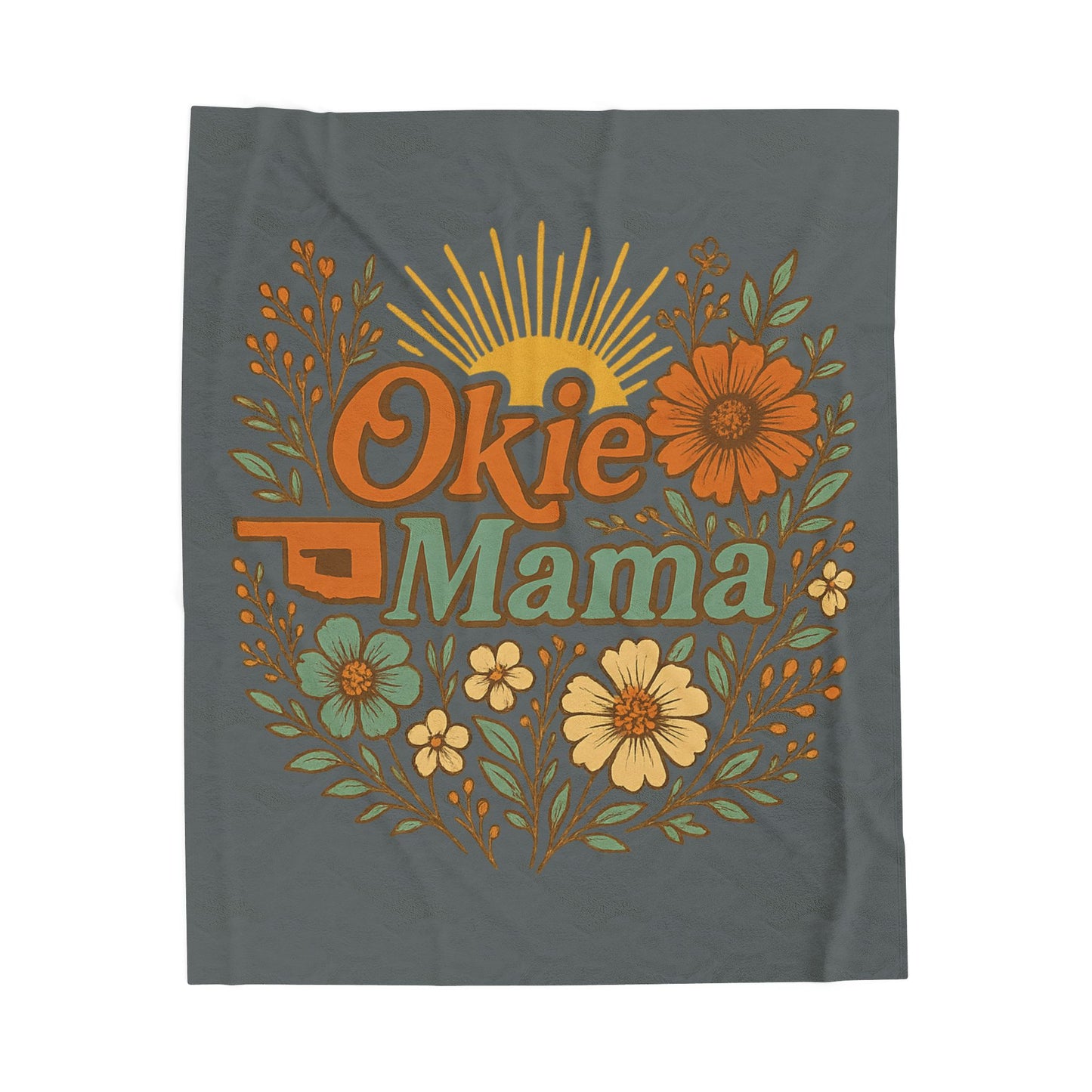 Okie Mama Velveteen Plush Blanket, Cozy Home Decor, Gift for Mom, Floral Throw, Comfortable Blanket
