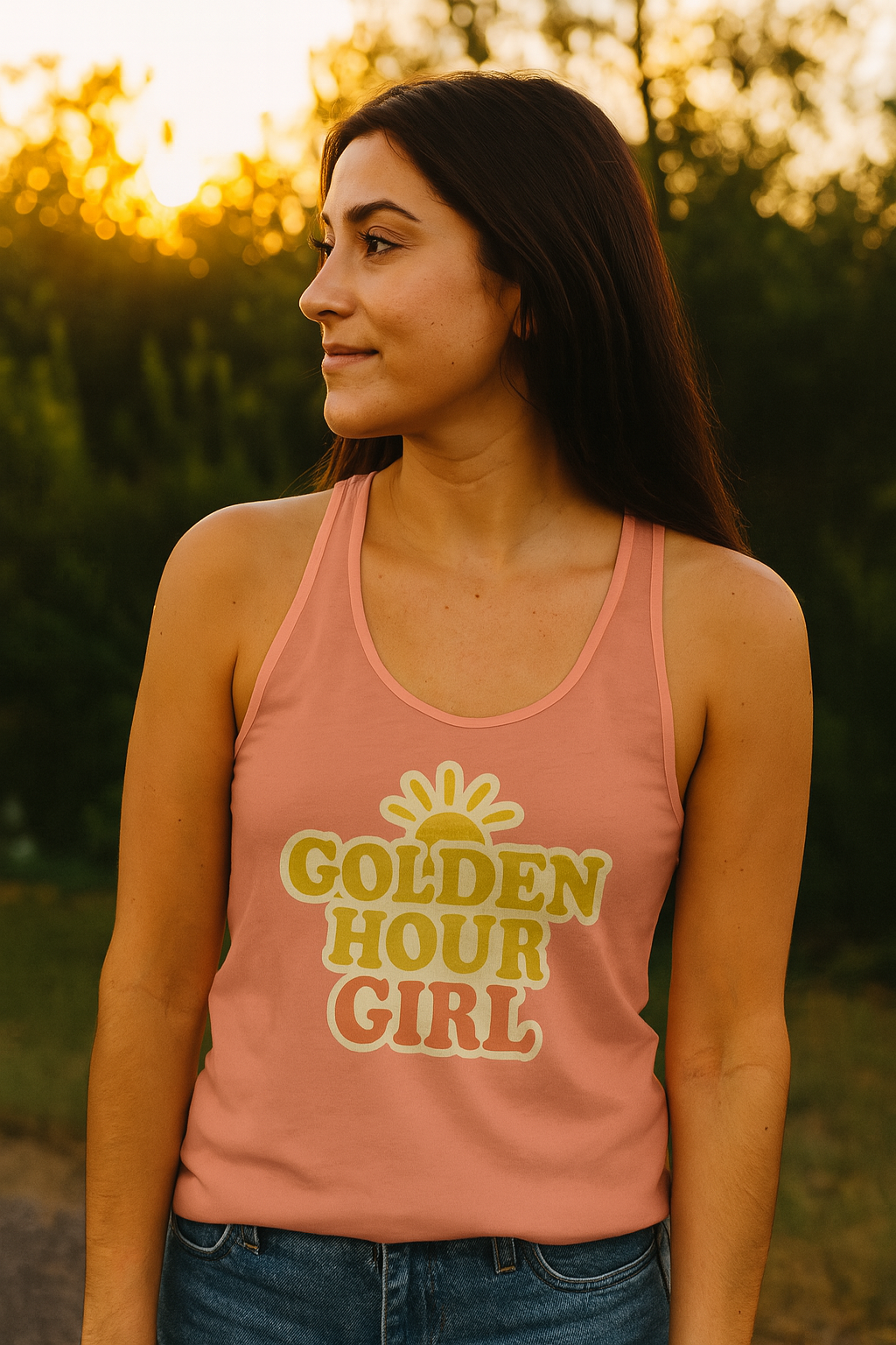 Golden Hour Girl Racerback Tank | Trendy Summer Top, Fitness Gear, Beach Outfit, Gift for Her, Women's Activewear