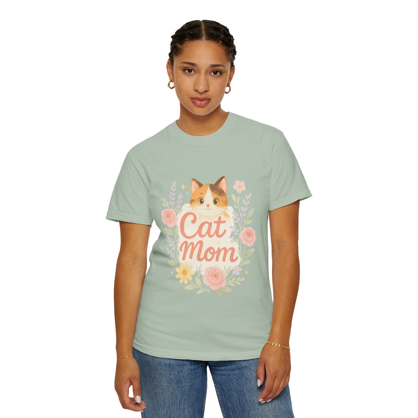 Cat Mom Garment-Dyed T-Shirt | Cute Cat Lover Tee, Pet Owner Gift, Gifts for Cat Moms, Animal Lover Apparel, Birthday Gift