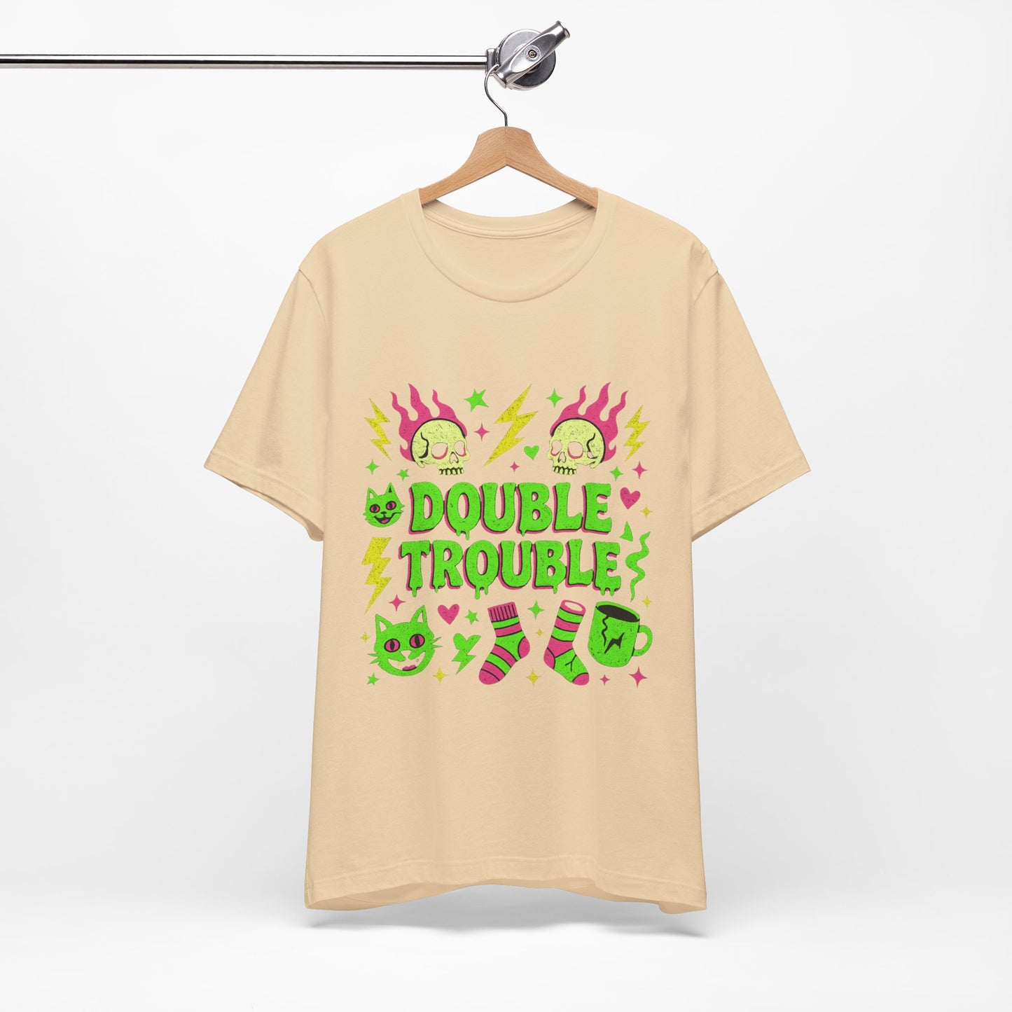 Double Trouble Graphic Tee, Unisex Jersey Tee, Casual T-Shirt, Fun Graphic Shirt, Gift for Friends, Birthday Gift, Halloween Shirt