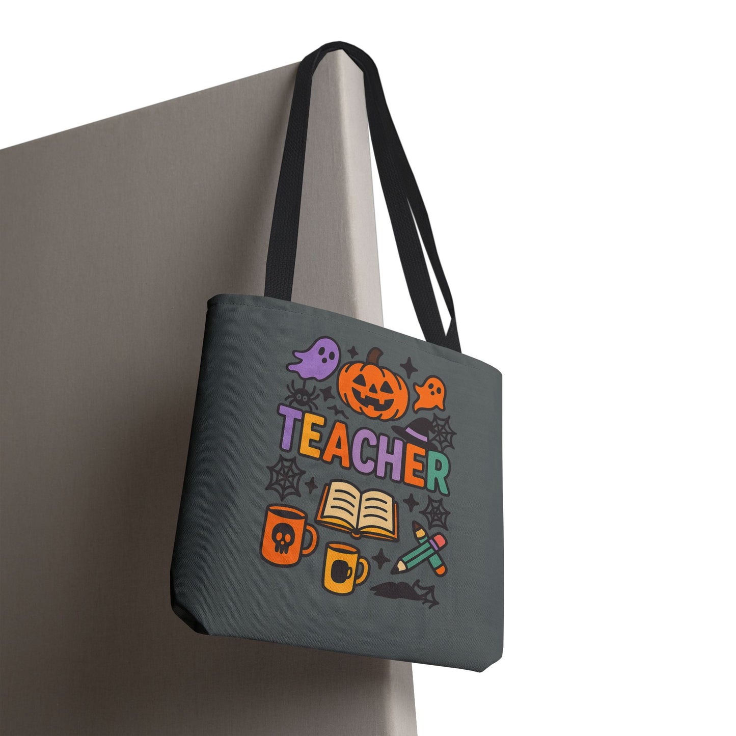 Halloween Teacher Tote Bag, Spooky Tote, Gift for Teachers, Fall Bag, Trick or Treat Bag, Classroom Tote, AOP Design